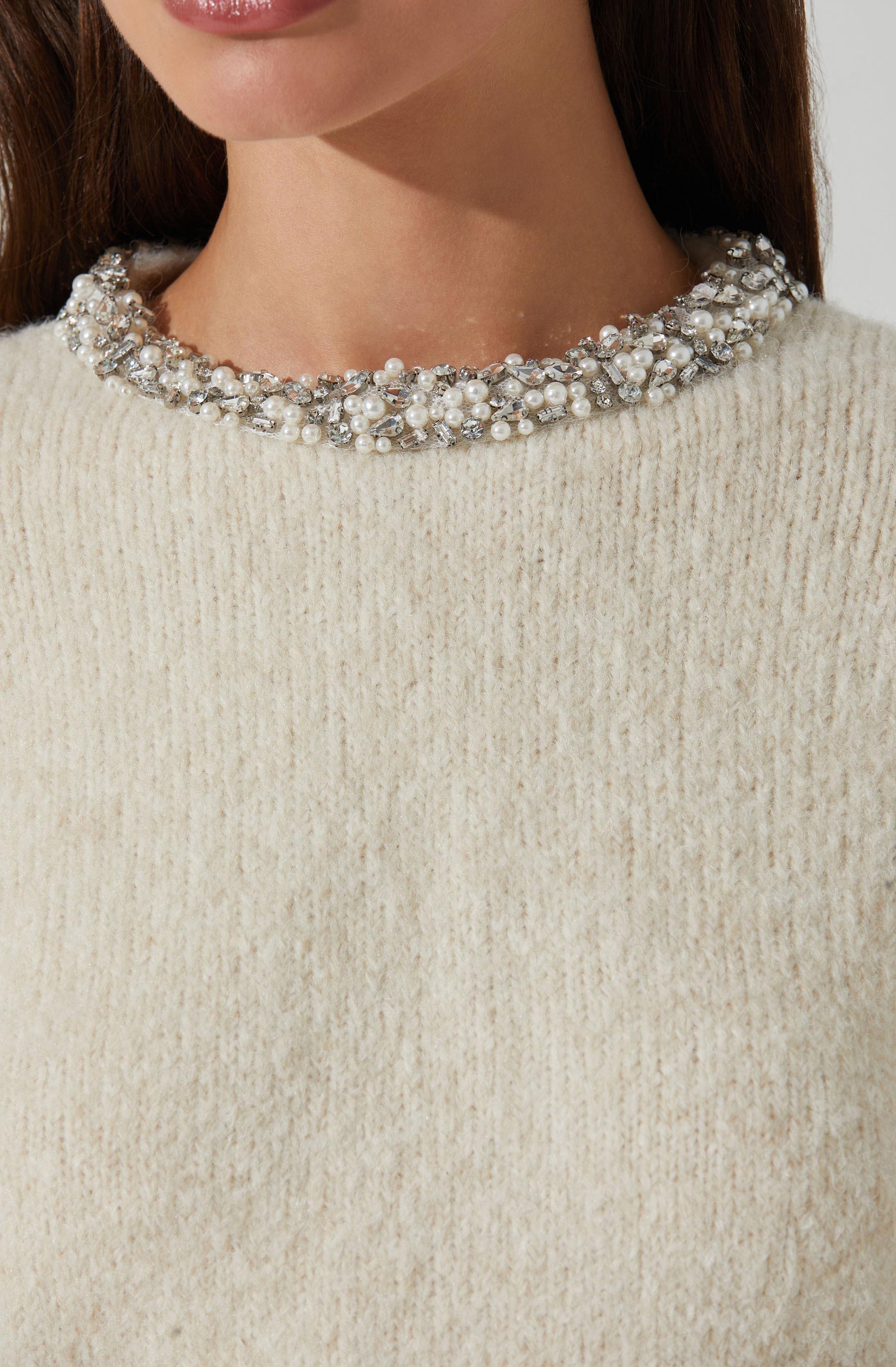 Rowyn Embellished Collar Sweater for Women - Elegant Knit Top with Decorative Details | Perfect for Office Wear, Date Nights & Fall Outfits
