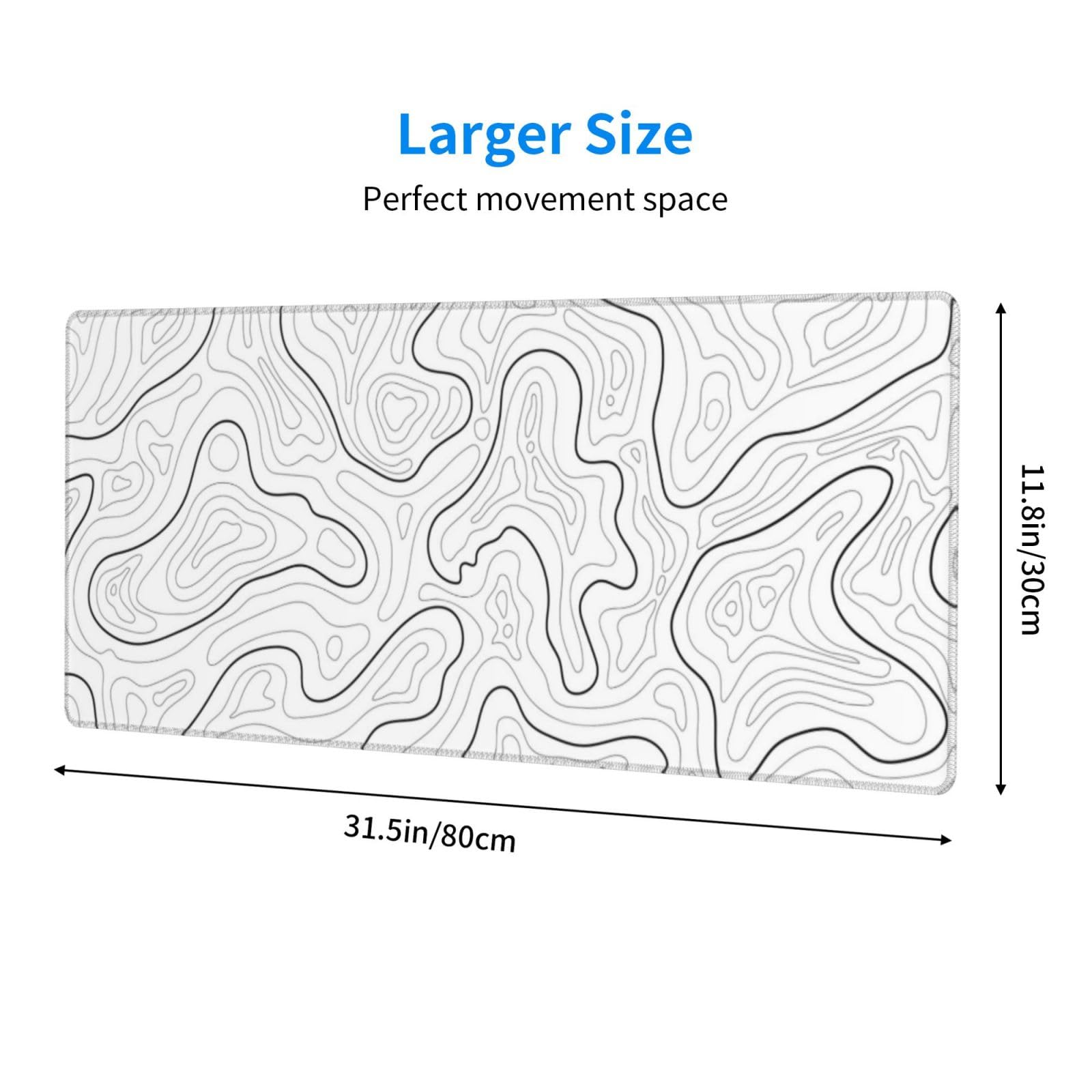 Premium White Topographic Map Gaming Mouse Pad - Extra Large 31.5