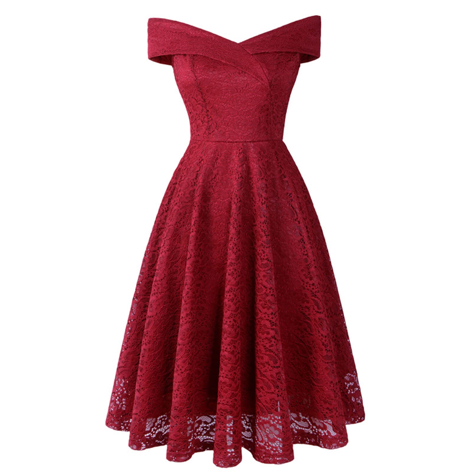 Vintage Floral Lace Off Shoulder Cocktail Dress for Women - Elegant Pleated A-Line Evening Gown for Wedding Guest, Party & Special Occasions