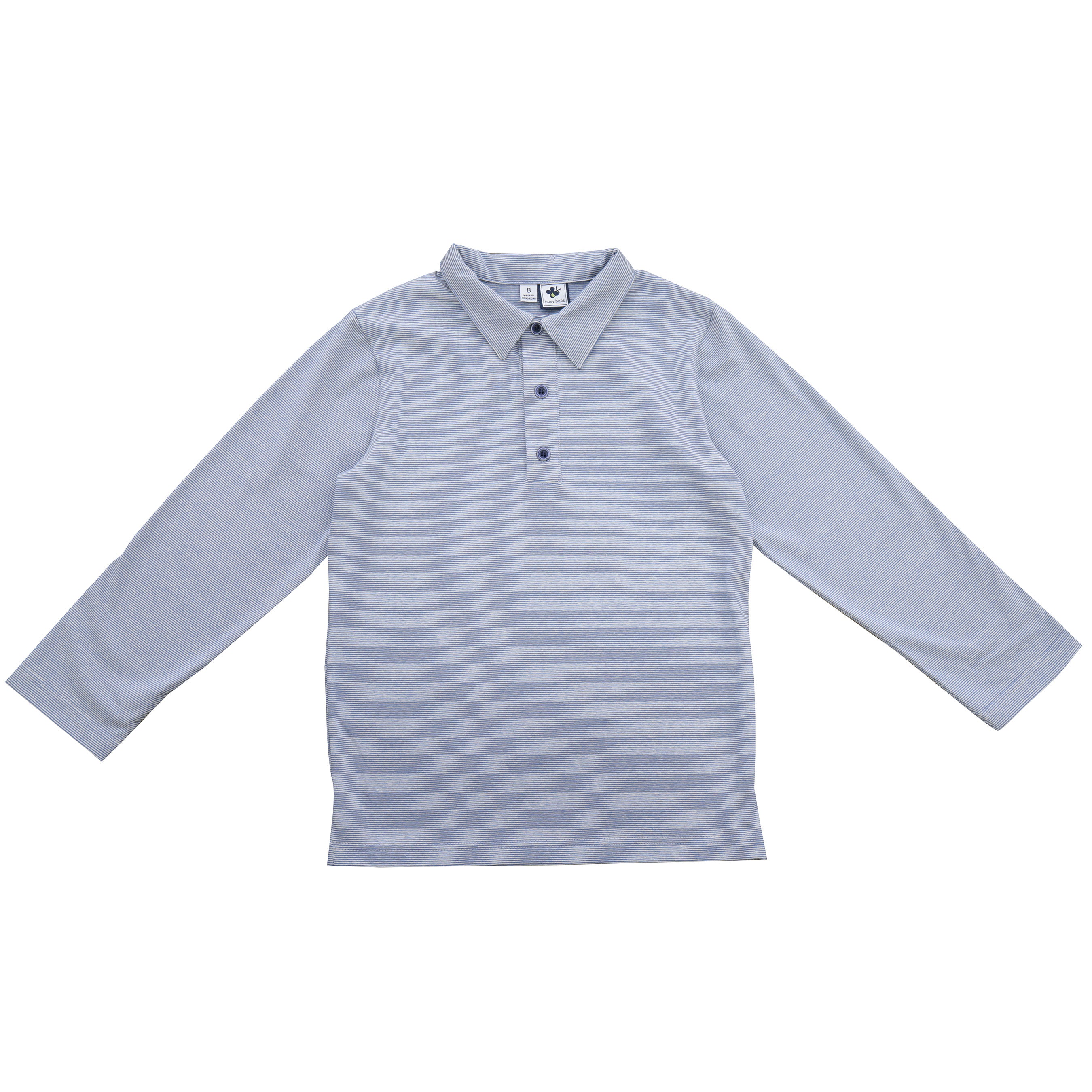 Boys Long Sleeve Polo Shirt - Mini Blue Chambray Stripe Cotton Casual Top for School, Playdates & Family Outings