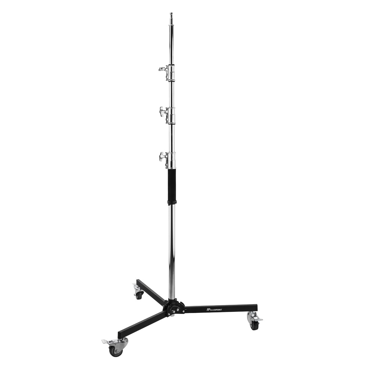 Flashpoint Folding Wheeled Base Stand - Black/Chrome-Plated 11 Foot Heavy Duty Light Stand for Photography & Video Studio Equipment - Perfect for Studio Lights, Backdrops & Portable Shooting