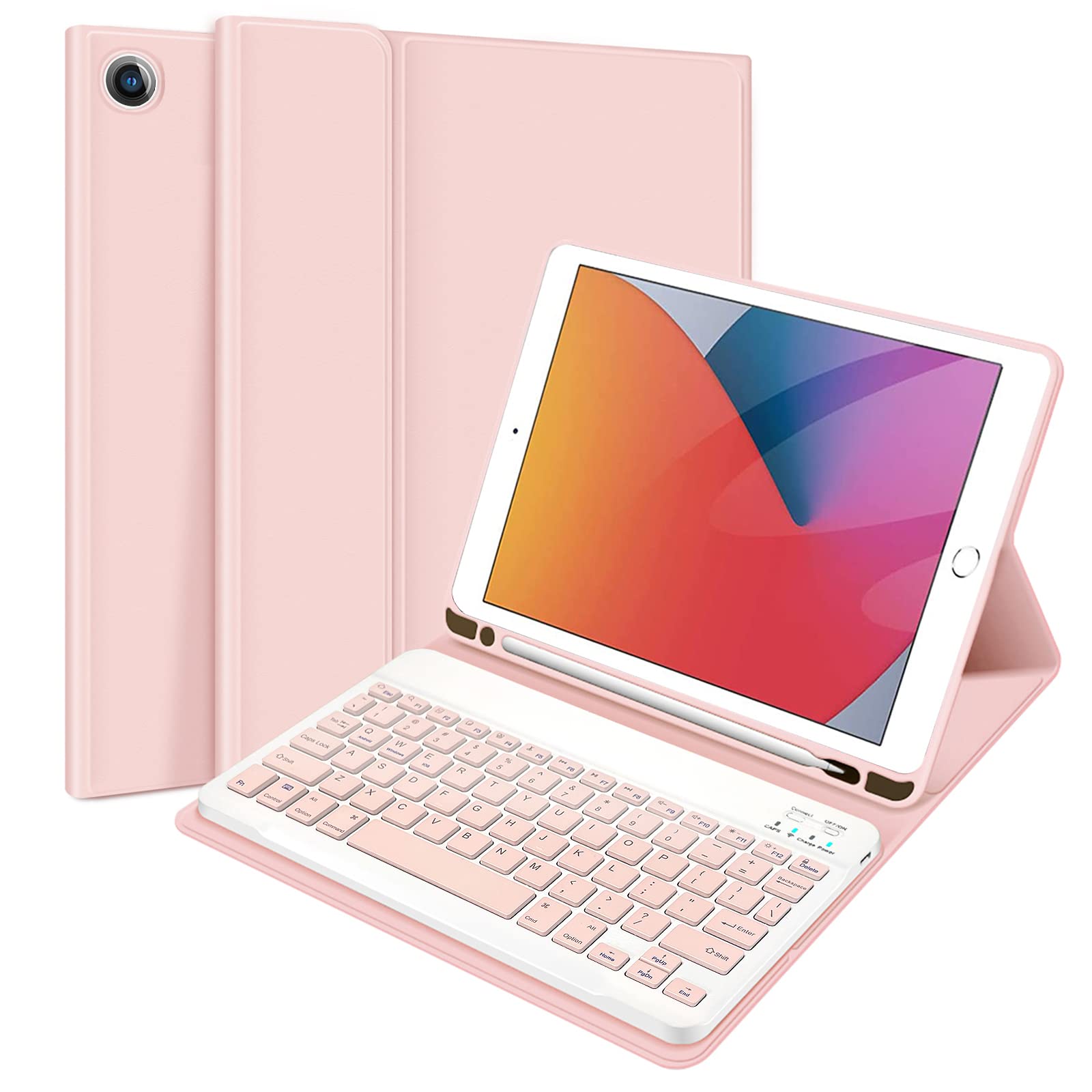 iPad 9th/8th/7th Gen Keyboard Case (2021/2020/2019) - 10.2 Inch Protective Cover with Wireless Detachable Keyboard, Pencil Holder & Auto Wake/Sleep | Supports Charging | Purple & Pink Options | Perfect for Work, Study & Travel