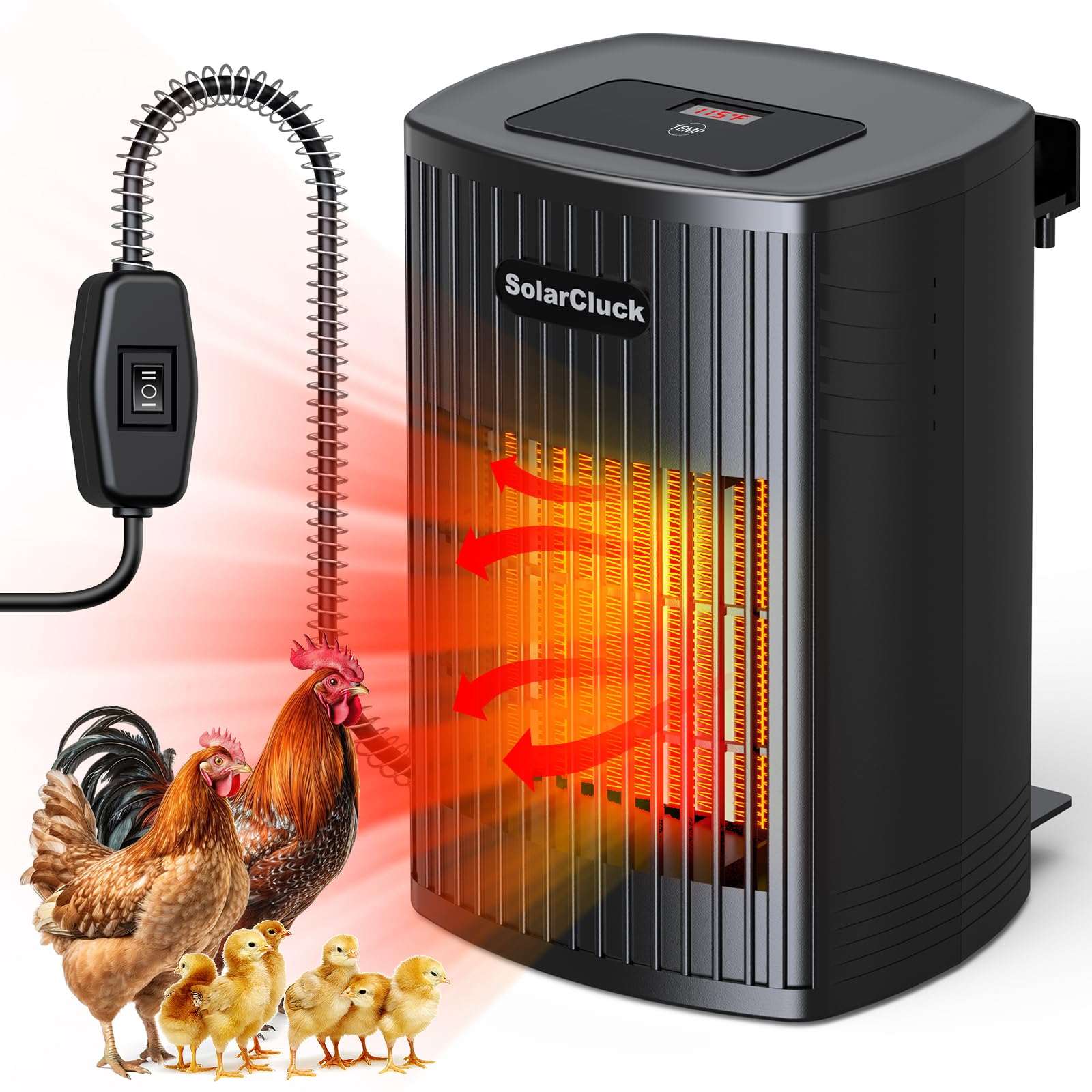 600W/300W Adjustable Thermostat Chicken Coop Heater with 6.5Ft Anti-Chew Cord - Indoor/Outdoor Pet Heater for Winter - Perfect for Chicken Coops, Dog Houses & Outdoor Animal Shelters - Keep Your Pets Warm in Cold Weather