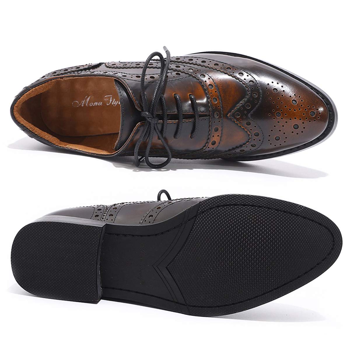 Women's Leather Wingtip Oxford Shoes - Perforated Brogue Lace-Up Design for Comfort & Style | Perfect for Office, Casual Wear & Special Occasions