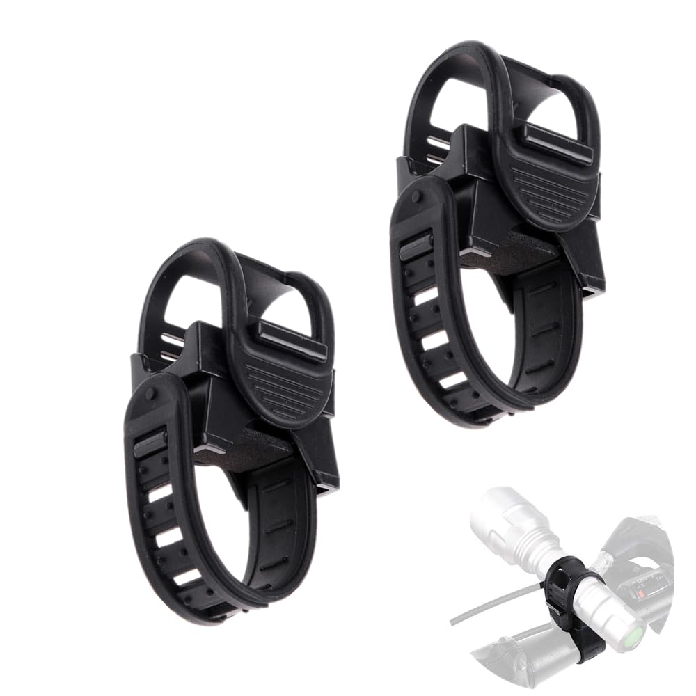 2 Pack Adjustable Bike Flashlight Mount Holder - Universal Bicycle & Motorcycle Light Mount for Cycling, Night Riding, Camping & Outdoor Adventures (Black)
