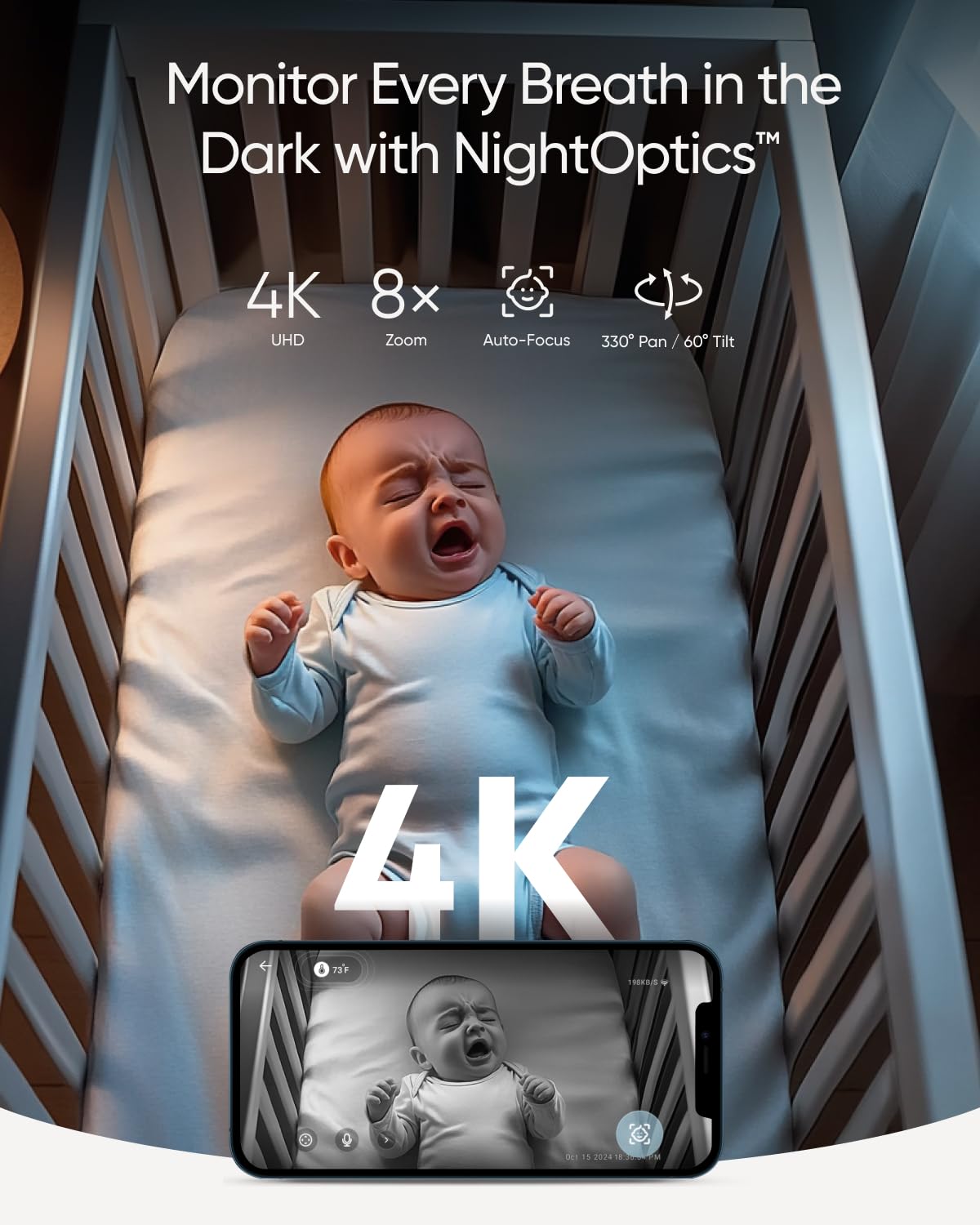 eufy Security Baby Monitor E21 - 4K UHD Camera with 5'' 720p Display | 8X Zoom | Hybrid Wi-Fi & No Wi-Fi Option | 24/7 App Recording | Pan-Tilt | Portable with Built-in Battery | ANR Technology | Perfect for Nursery, Travel & Home Security Monitoring