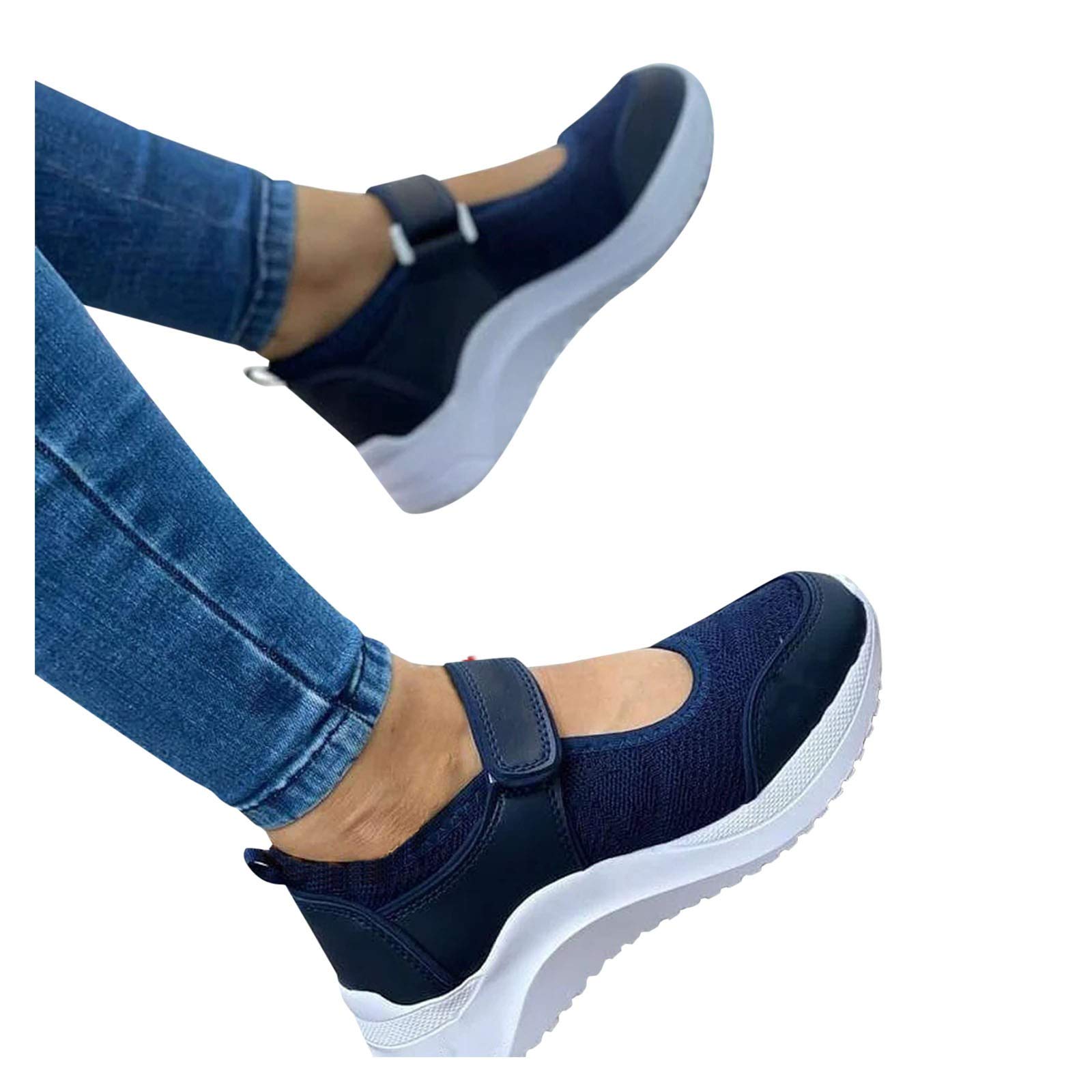 **Orthopedic Navy Wedge Shoes for Women - Non-Slip Work Shoes, Slip-On Fashion Sneakers, Minimalist Trail Running Shoes - Black Comfortable & Stylish for Work, Walking & Casual Wear**