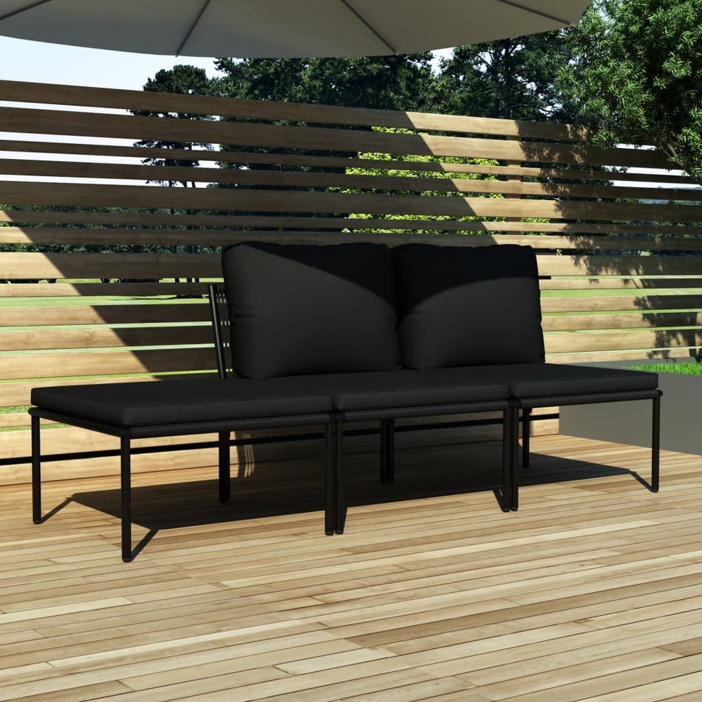 Outdoor Patio Furniture Set 3-Piece - All-Weather PVC Sectional Sofa with Cushions, Black Patio Conversation Set for Garden, Backyard & Poolside Relaxation