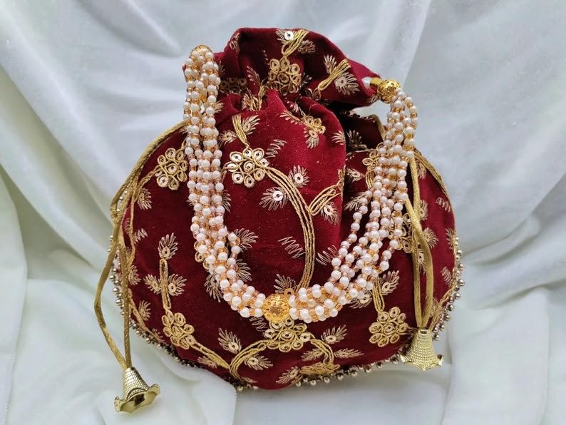50 Pack Handmade Women's Velvet Embroidered Potli Purse Bags - Indian Drawstring Clutch Pouch for Weddings, Parties & Festive Occasions