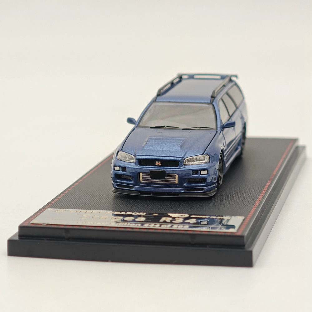 1:64 Scale Street Weapon Nissan Stagea Skyline GT-R R34 Wagon Racing Blue Diecast Model Car - Collectible Toy for Racing Enthusiasts & Display Showcase