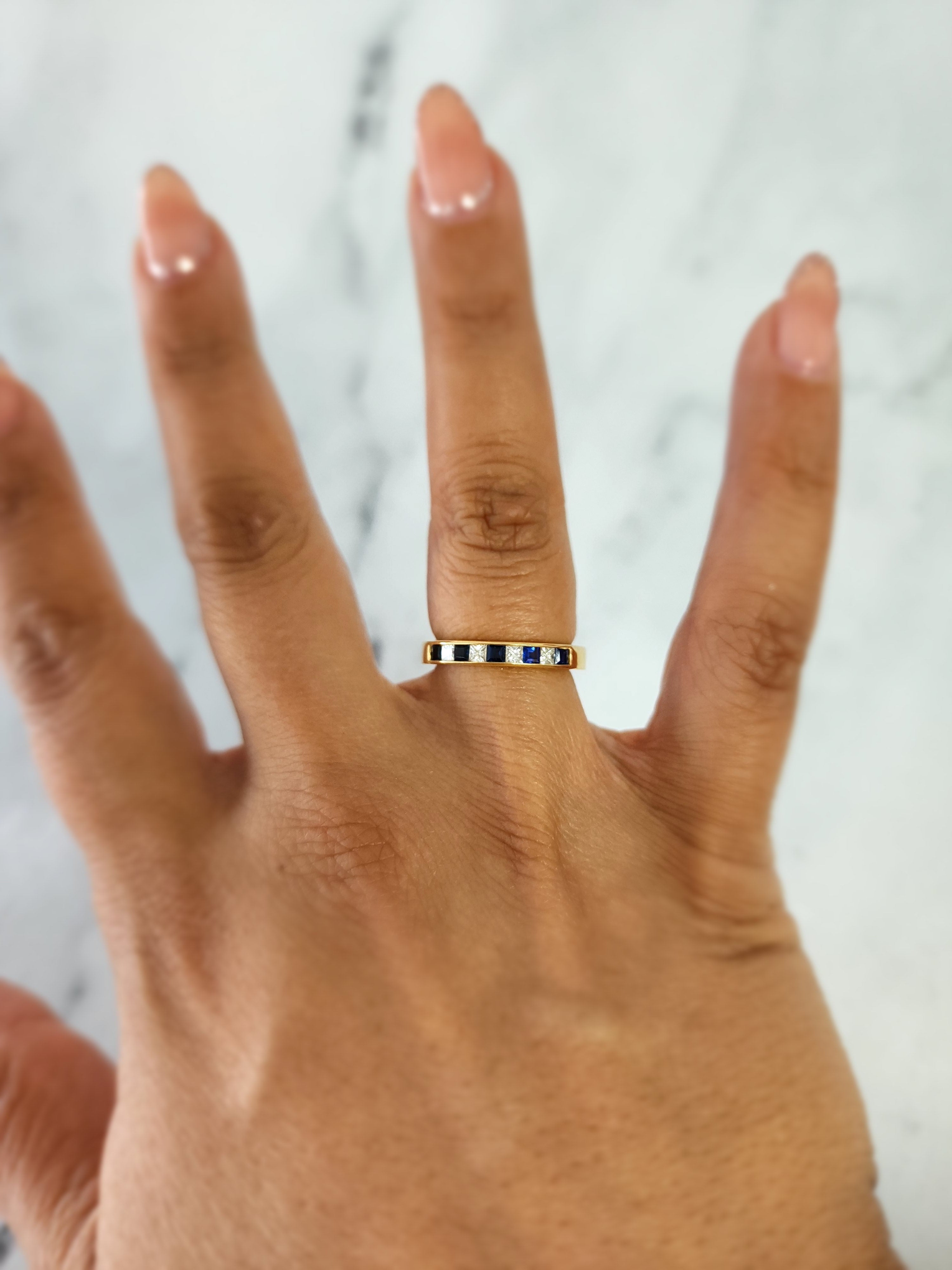 0.5 Carat Diamond & Sapphire Wedding Band Ring for Women - 14K Yellow Gold - Elegant Bridal Jewelry for Engagement, Anniversary & Special Occasions
