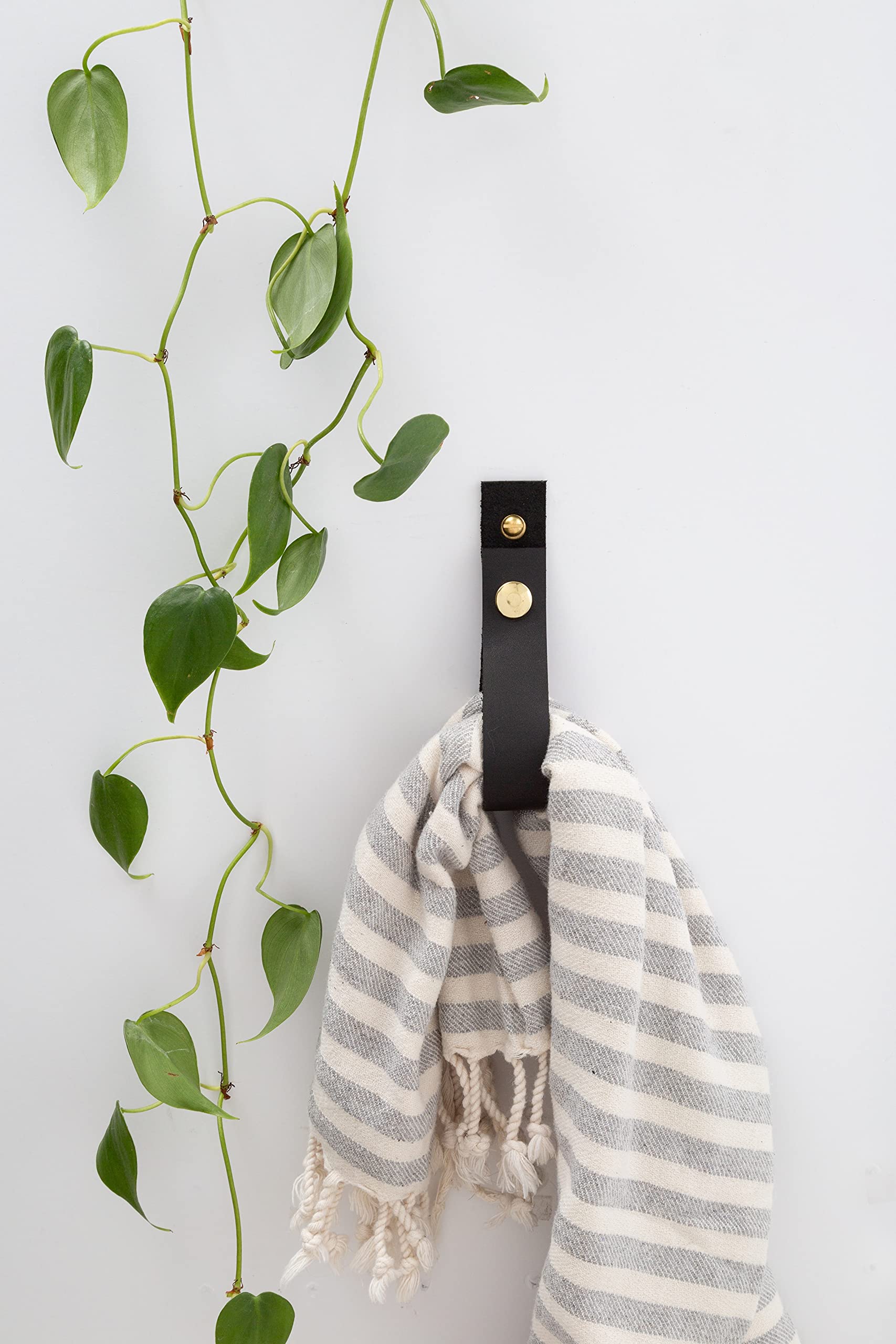 KEYAIIRA - Leather Wall Hanger with Snap Closure - Functional Entryway Organizer, Bathroom Towel Hook & Boho Jewelry Holder - Perfect for Home Decor, Farmhouse Style, and Small Space Organization