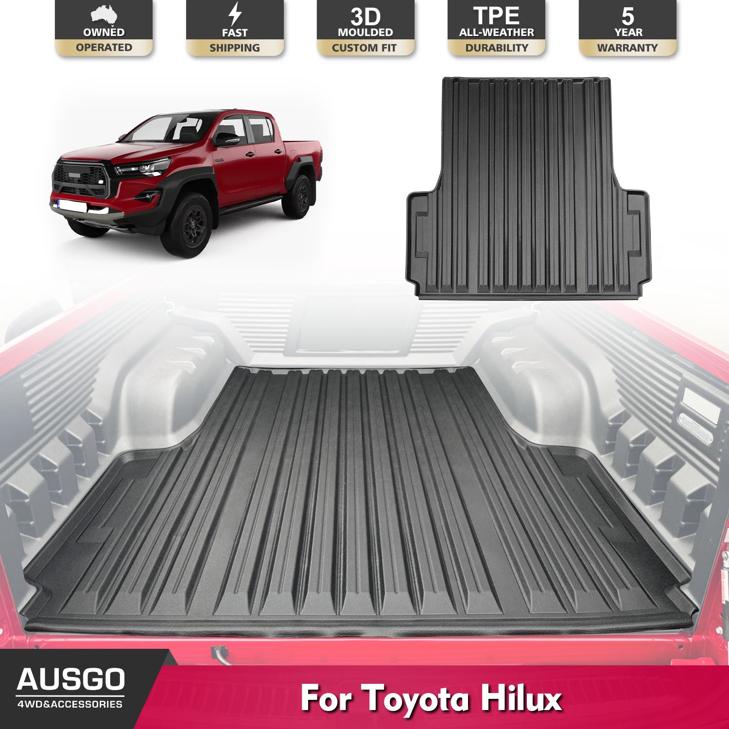 Premium Ute Mat for Toyota Hilux Dual Cab GR Sport/Rogue/Rogue 48V (2015-Present) | Heavy Duty Car Floor Mats for Off-Road & Daily Driving Protection
