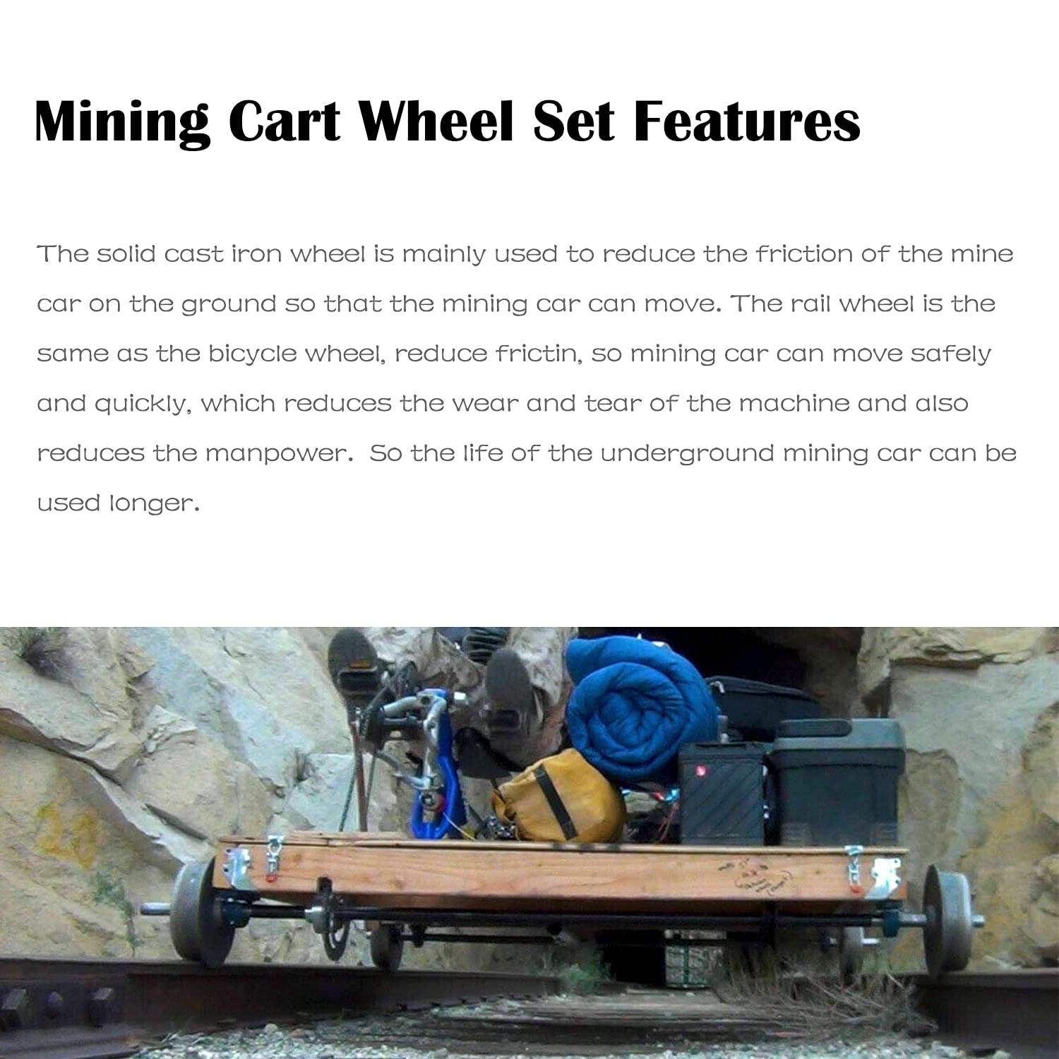 4-Piece Cast Iron Mining Ore Cart Wheel Set for Large Model Mine Cars - 7 1/4 Inch Small Track Wheels - Perfect for Model Railroads, Mining Displays & Historical Dioramas