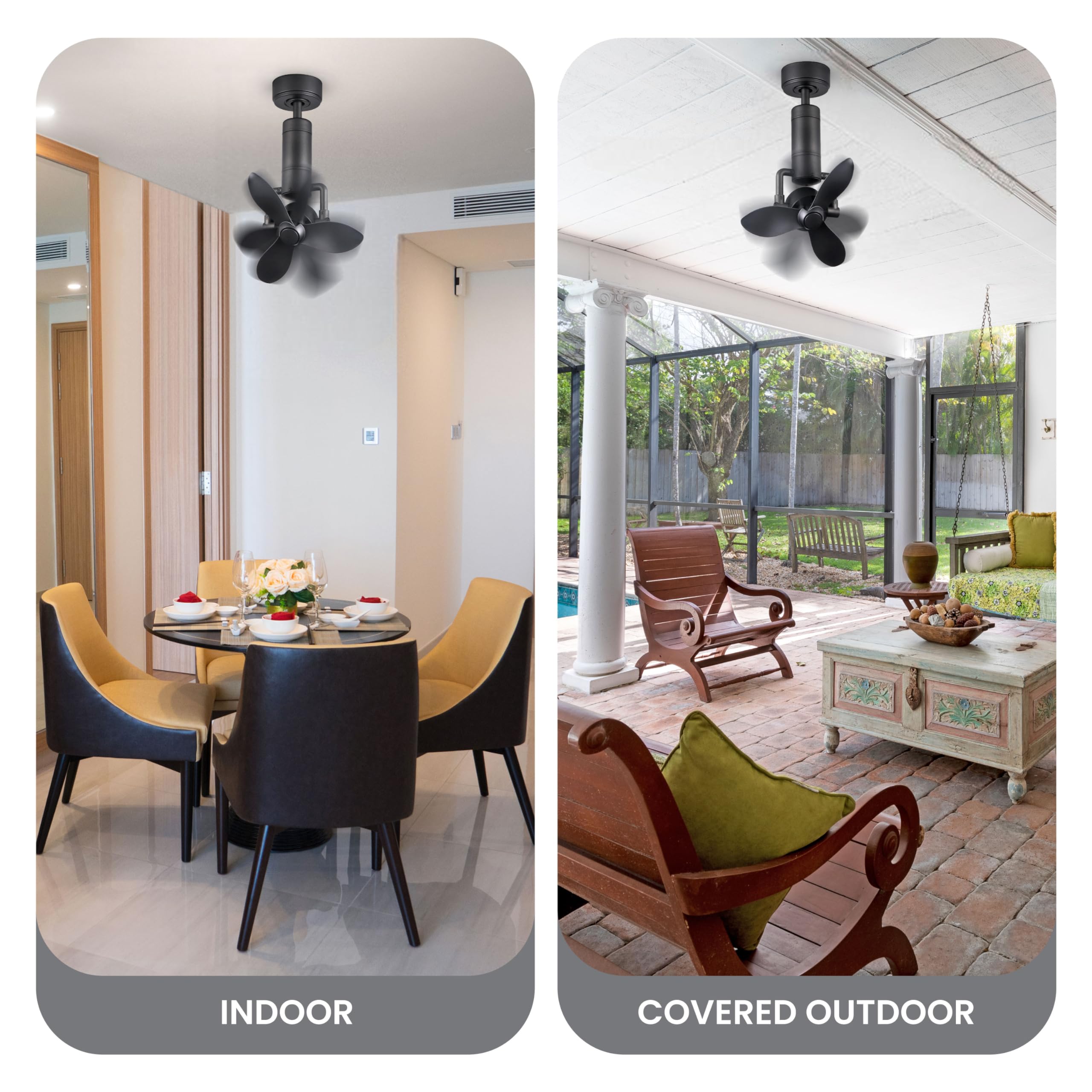 Versa Black Indoor Outdoor Ceiling Fan with Oscillating Function - Perfect for Living Rooms, Bedrooms, and Patios