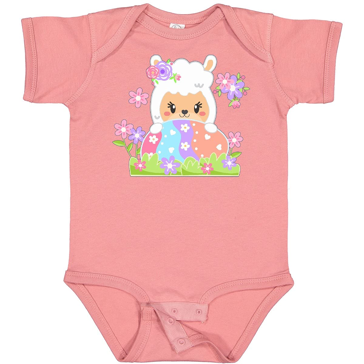 Inktastic Cute Easter Llama with Spring Flowers and Egg Baby Bodysuit - Soft Cotton Infant Onesie for Easter Photos, Spring Celebrations & Baby Shower Gifts