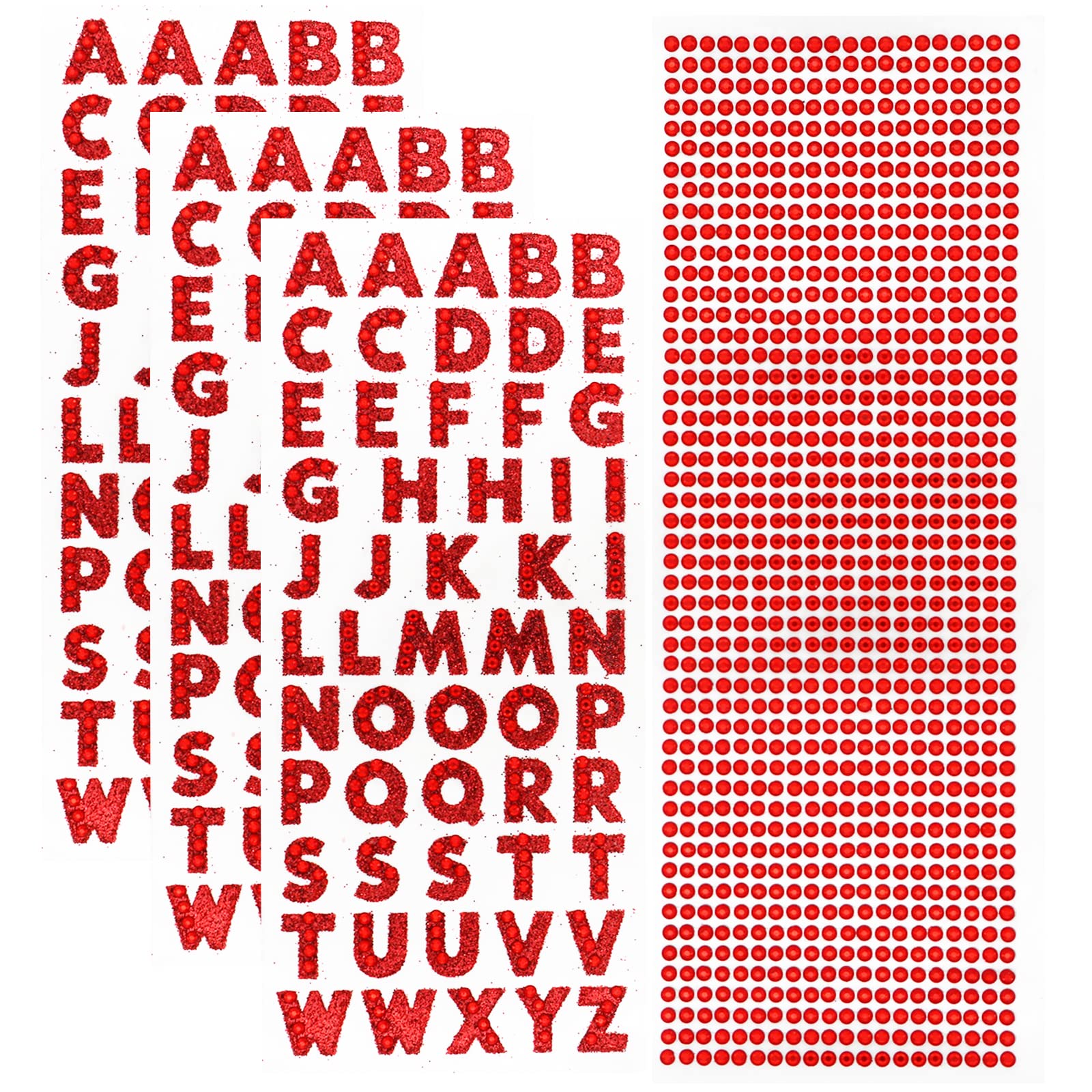 3 Sheets Glitter Alphabet Stickers + 1 Sheet Rhinestone Stickers - Self-Adhesive Letter Stickers for DIY Crafts, Scrapbooking, Home Decor, Party Supplies (Red) - Perfect for DIY Projects, Gift Wrapping, Notebook Decoration & Wedding Invitations