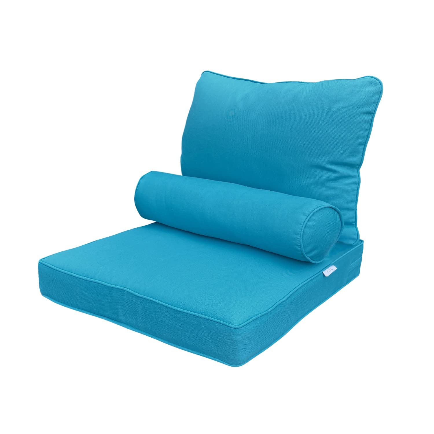 Fabritones Outdoor Chair Cushion Set - Waterproof Black Patio Seat Cushions with Square Pillows & Round Bolster for Garden, Patio Furniture, Deck, Poolside - Comfortable & Durable Home & Office Decor