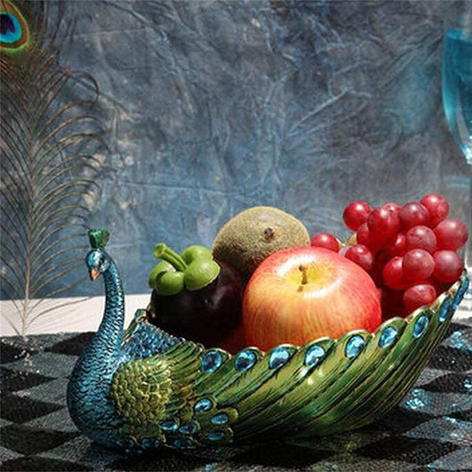 Hand Carved Resin Peacock-Shaped Fruit Tray - 44x26x26cm Decorative Animal Desktop Snack Serving Dish for Candy, Dried Fruits & Nuts Storage | Perfect for Home Decor, Party Snack Display and Gift Giving
