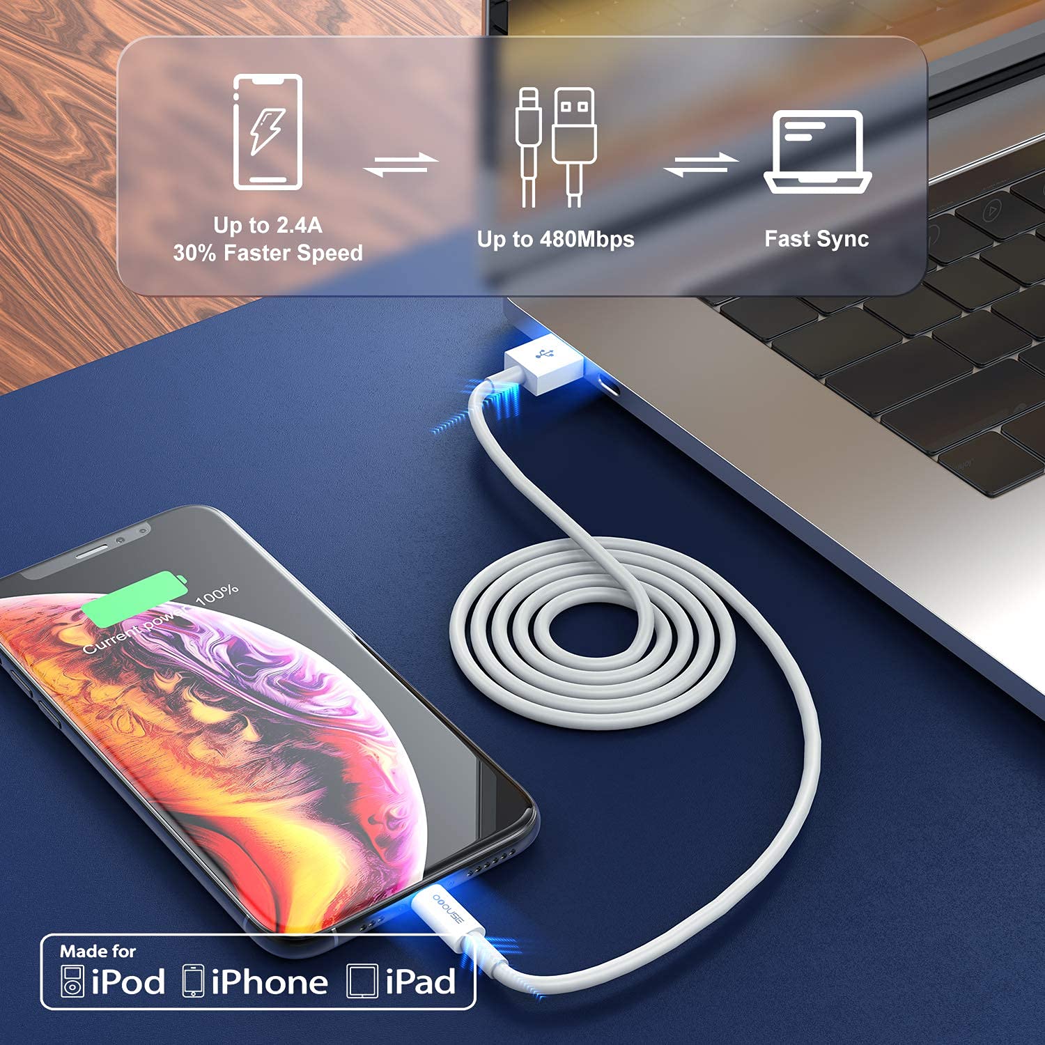 3-Pack Apple MFi Certified iPhone Charger 6ft - Fast Charging Lightning to USB Cable for iPhone 12/11/11 Pro/11 Max/X/XS/XR/XS Max/8/7 & iPad - Perfect for Home, Office & Travel Charging