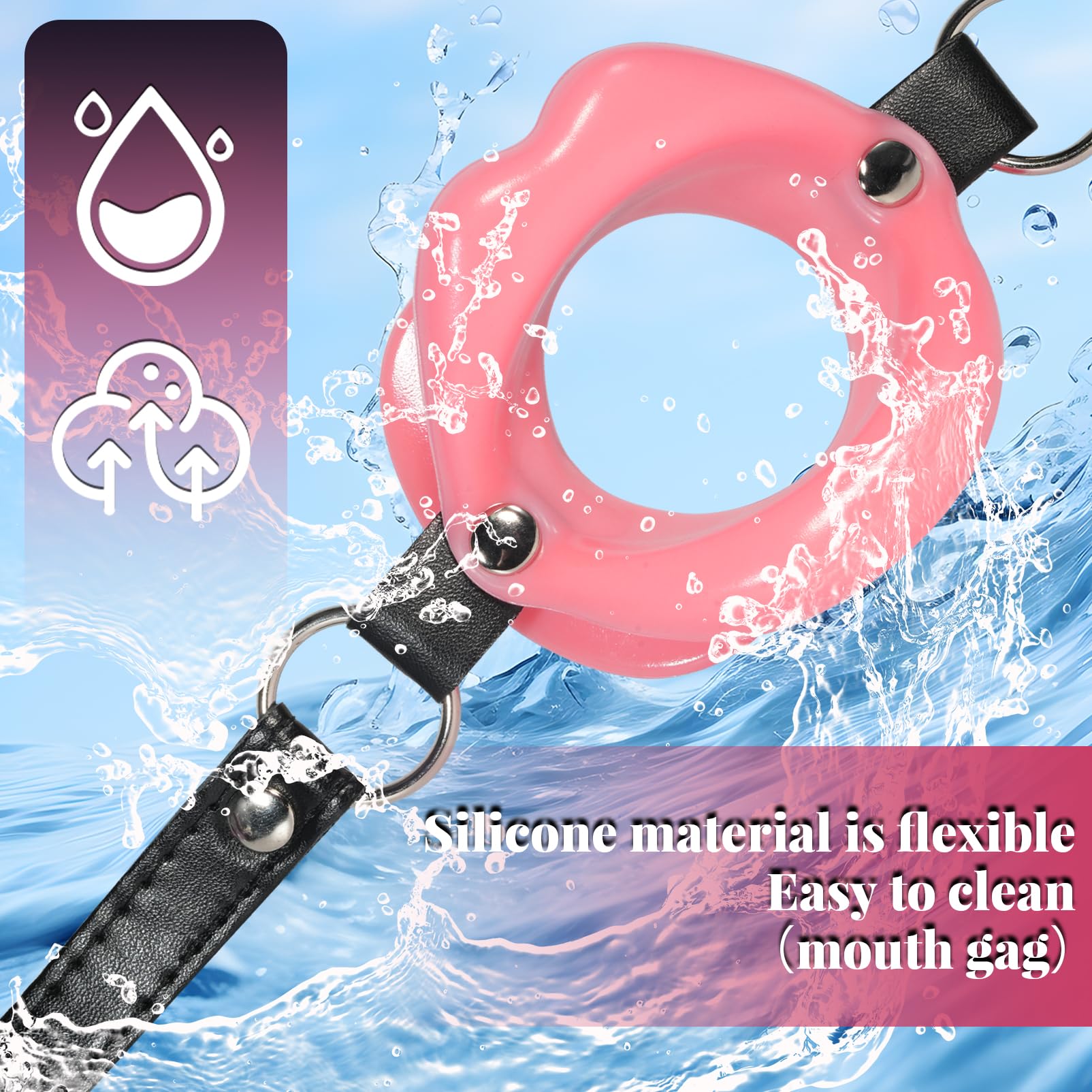 Premium Silicone O-Ring Ball Gag - Adjustable BDSM Bondage Head Harness for Men & Women - Pink Adult Fetish Gear for Role Play, Sensory Deprivation & BDSM Scenes
