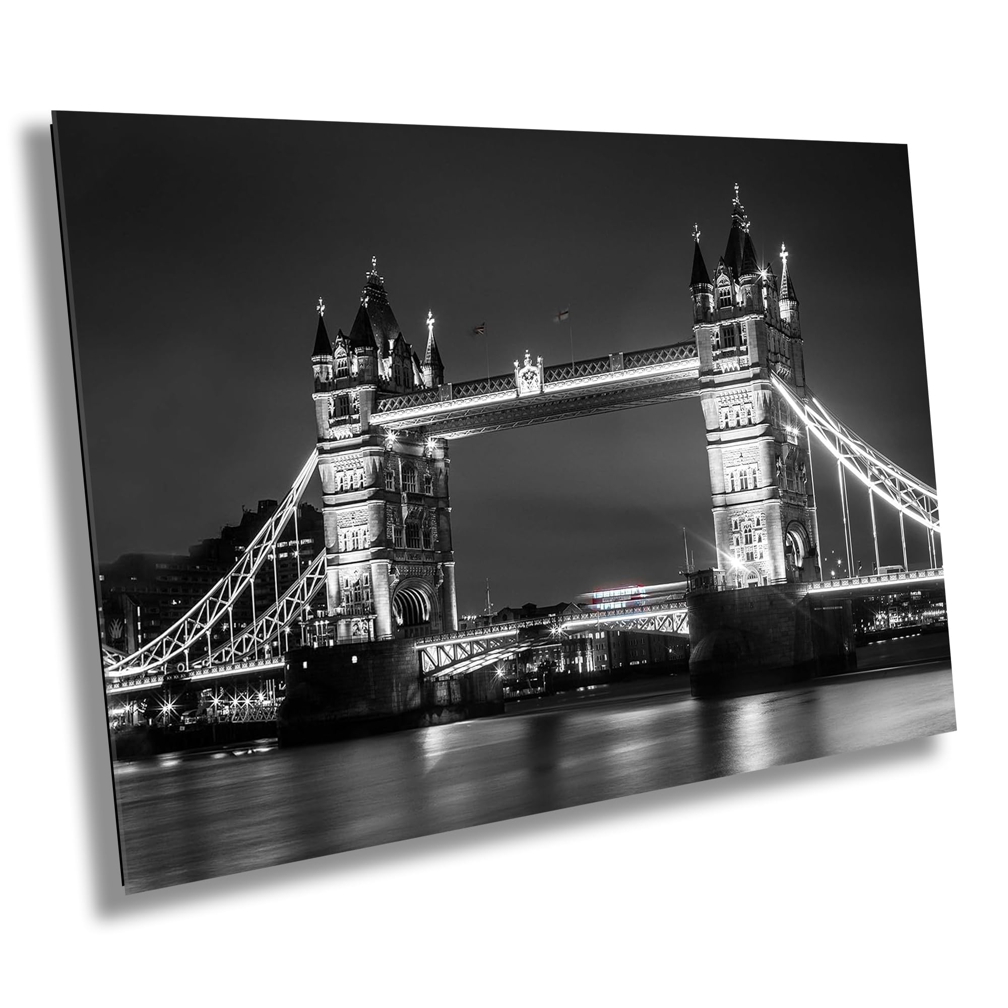Black and White Tower Bridge London England Photography - Canvas Metal Wall Art Print for Living Room & Bedroom Decor | UK Landmark Cityscape Home Office Wall Decor