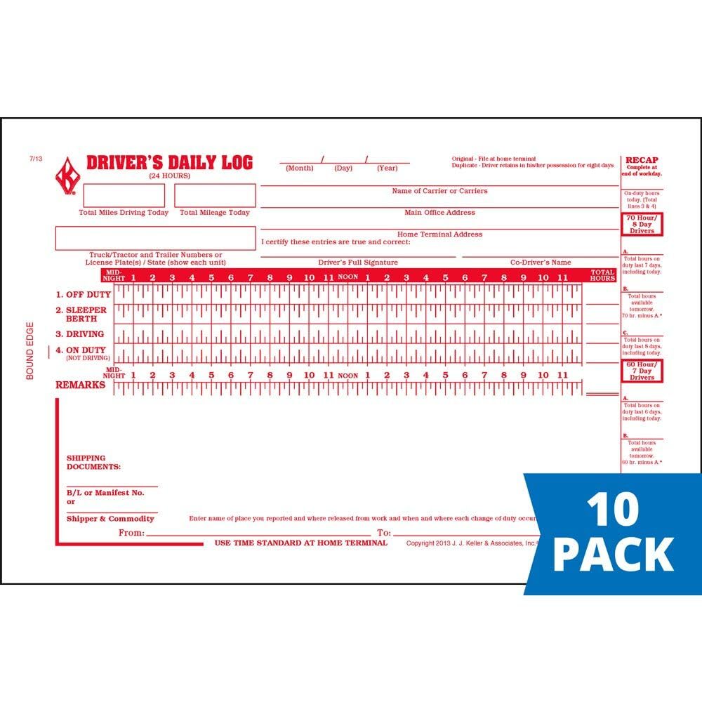 J. J. Keller Driver Daily Log Book 10-Pack - 8.5