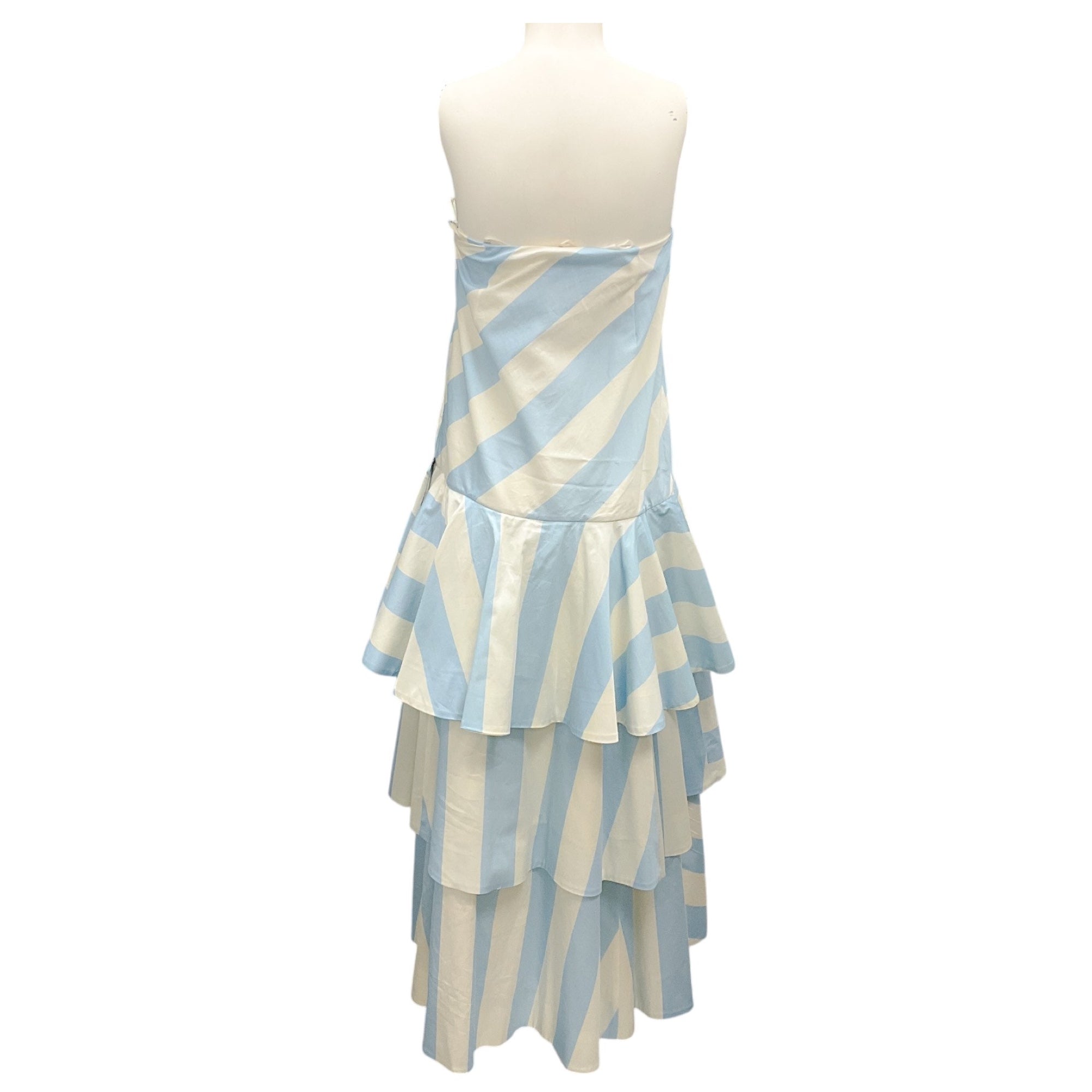 Elegant Mestiza Blue Stripe Victoria Gown - Traditional Filipino Formal Dress for Weddings, Debuts & Special Occasions