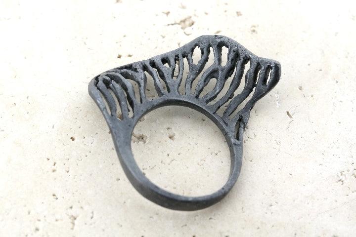 Large Open Wave Band Oxidized Silver Bangle Bracelet - Perfect for Boho Chic & Casual Outfits