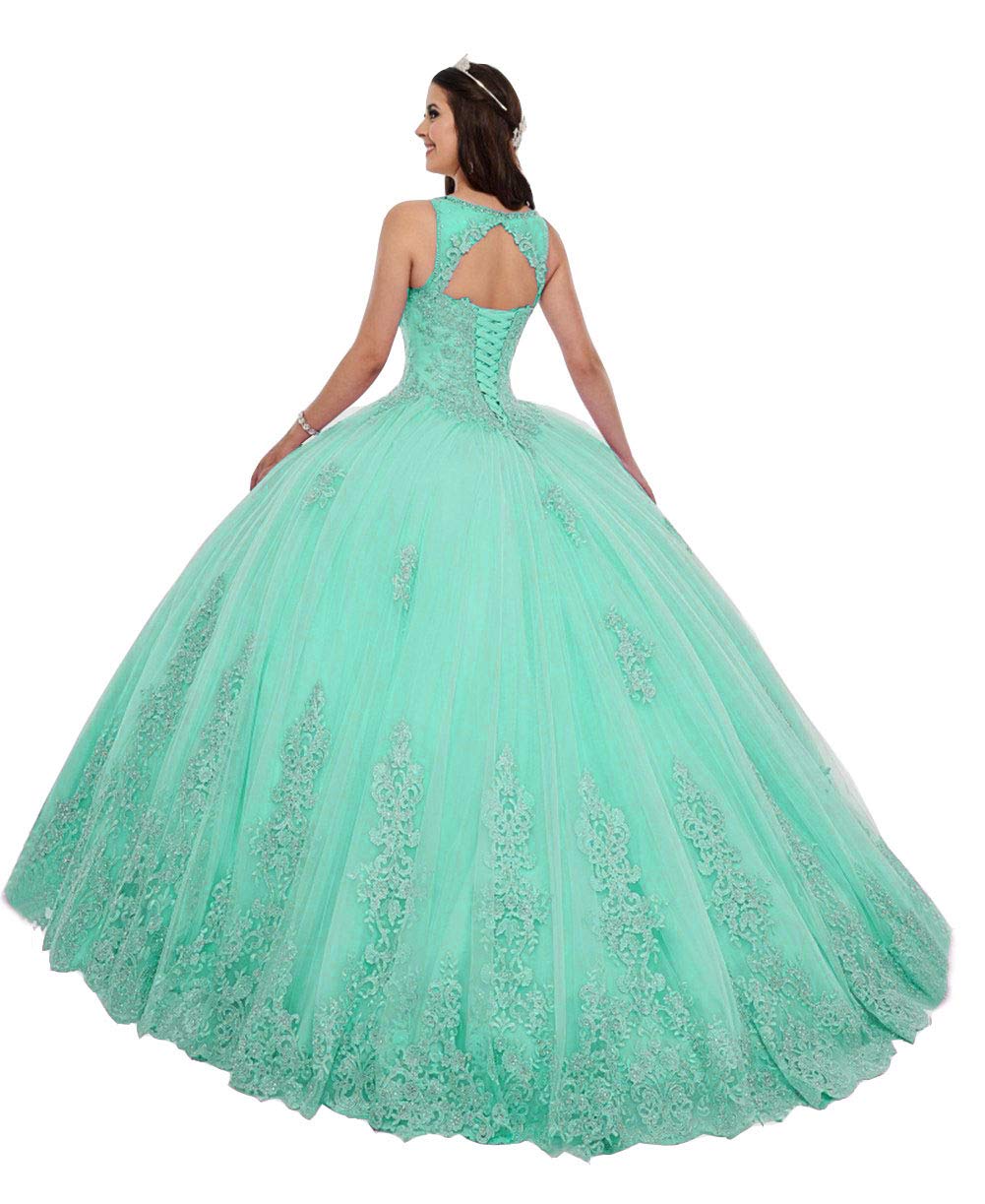 Emanni Women's Sleeveless Quinceanera Dress with Embroidery & Beading - Sweet 16 Party Dress for Girls - Formal Evening Gown in Mint Blue - Perfect for Quinceañeras, Proms, Weddings & Special Occasions