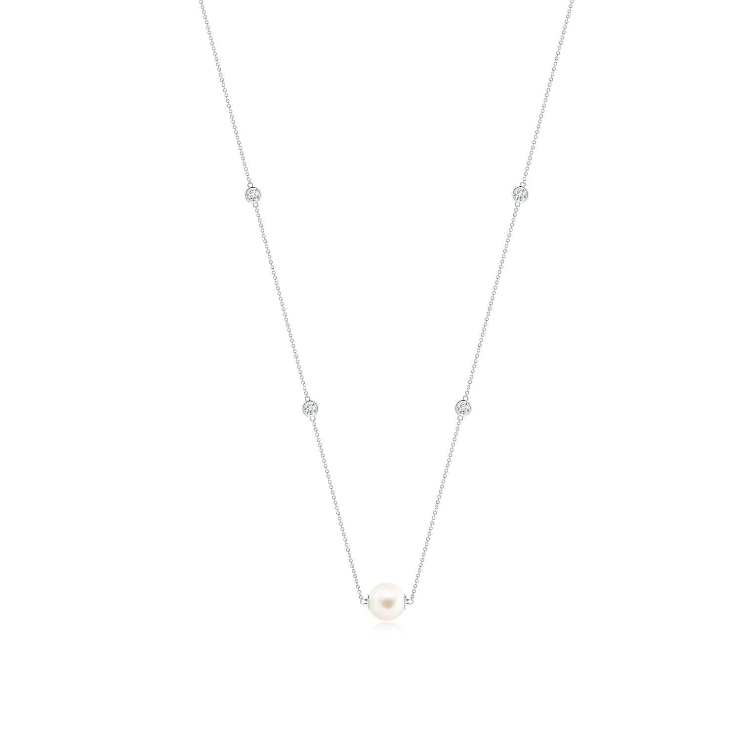 14K Yellow Gold Pearl & Diamond Necklace - June Birthstone Gift for Her