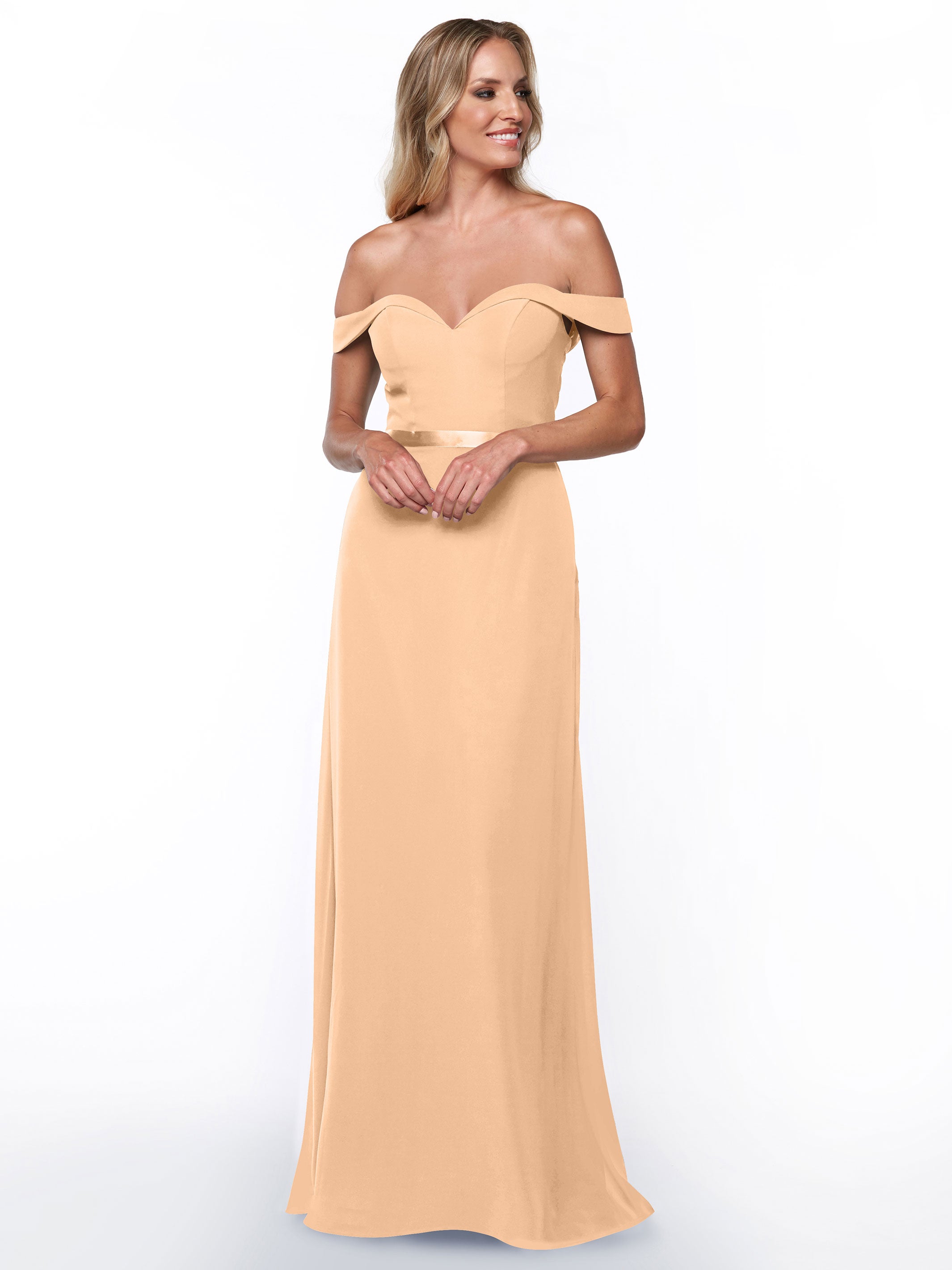 Elegant Off-The-Shoulder Chiffon A-Line Bridesmaid Dress with Sash - Perfect for Weddings, Formal Events & Special Occasions