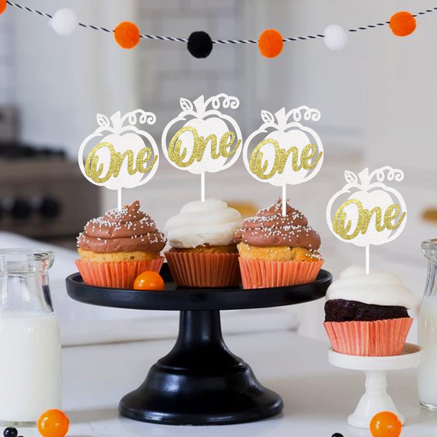 24 Pcs Pumpkin Cupcake Toppers - Fall & Winter Birthday Decorations for Girls, 1st Birthday Party Supplies, Baby Shower Cake Decorations - Perfect for Autumn Harvest, Halloween, Thanksgiving & Christmas Celebrations
