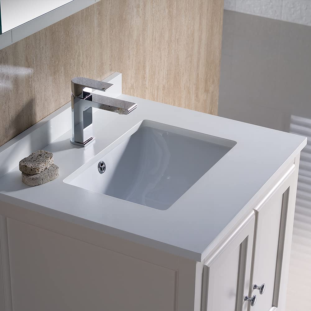 Fresca Oxford 24 Inch Gray Traditional Bathroom Vanity with Mirror - Modern Single Sink Bathroom Cabinet for Small Space (Faucet Sold Separately) | Perfect for Guest Bathrooms, Powder Rooms & Apartment Renovations