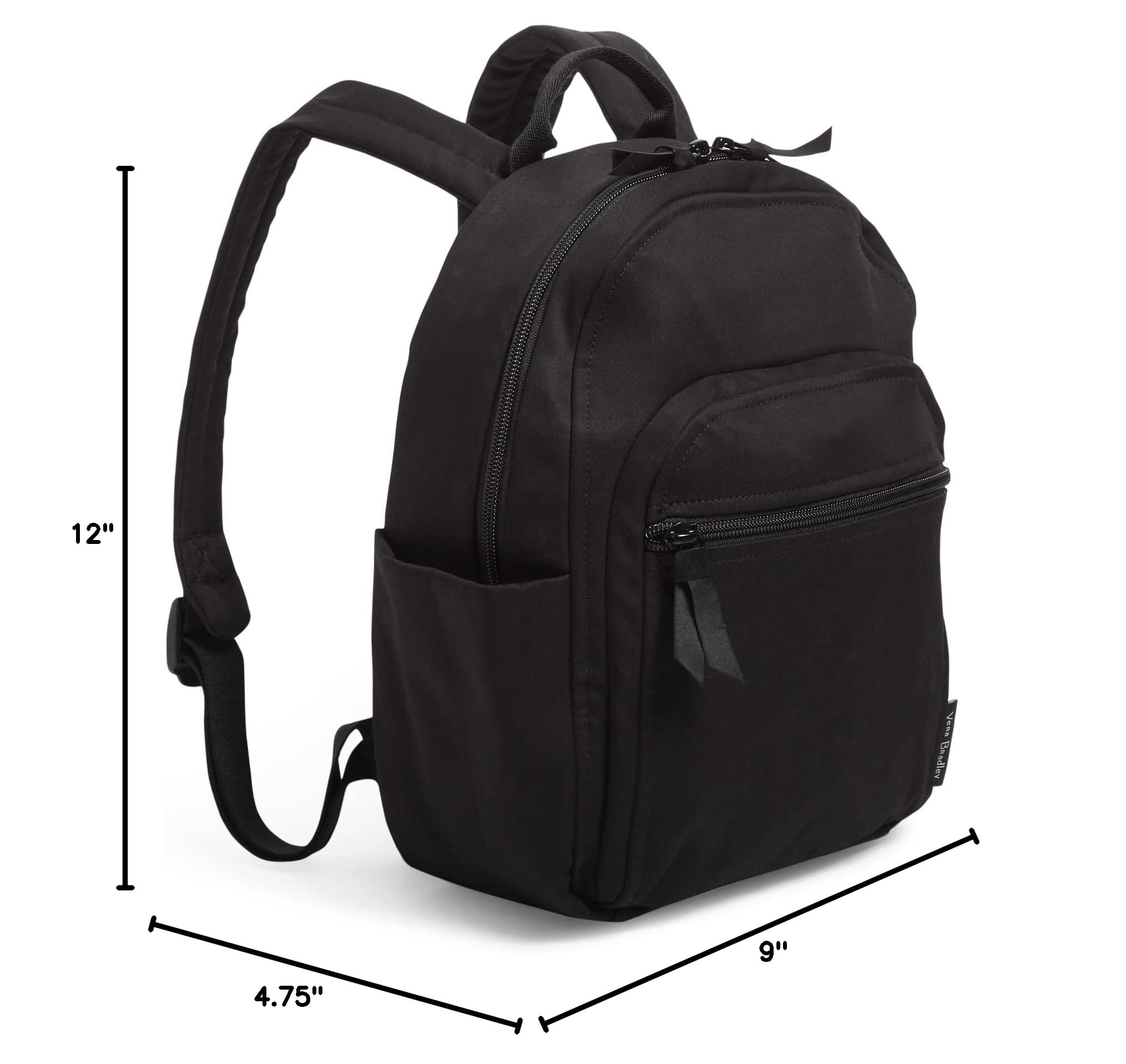 Vera Bradley Women's Cotton Small Backpack - Classic Black One Size | Lightweight Travel Daypack for Work, School & Outdoor Adventures