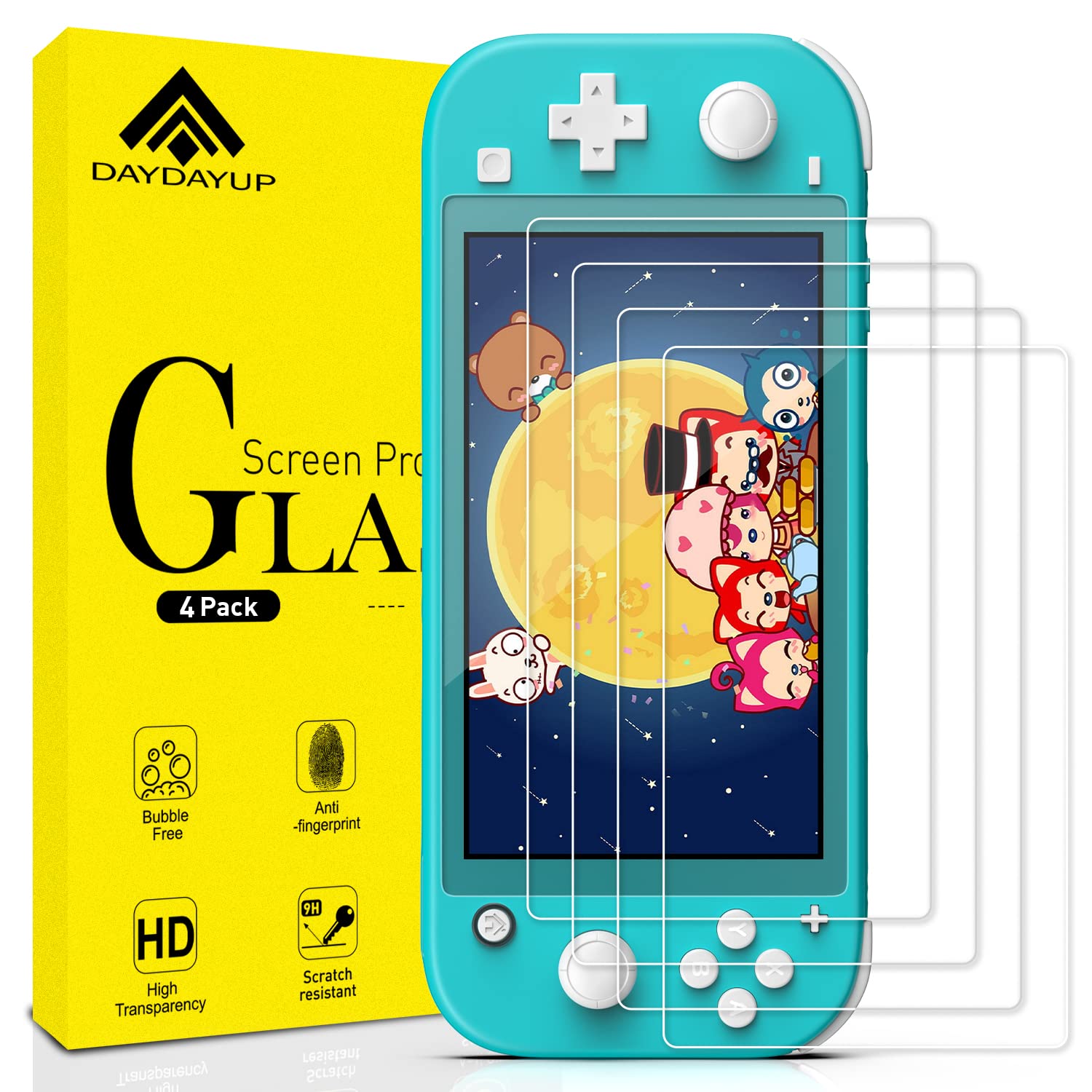 4 Pack Tempered Glass Screen Protector for Nintendo Switch Lite - 0.3mm Ultra-Thin, 9H Hardness, Anti-Scratch & Fingerprint Proof with Easy Installation - Perfect for Gaming Protection & Travel Use