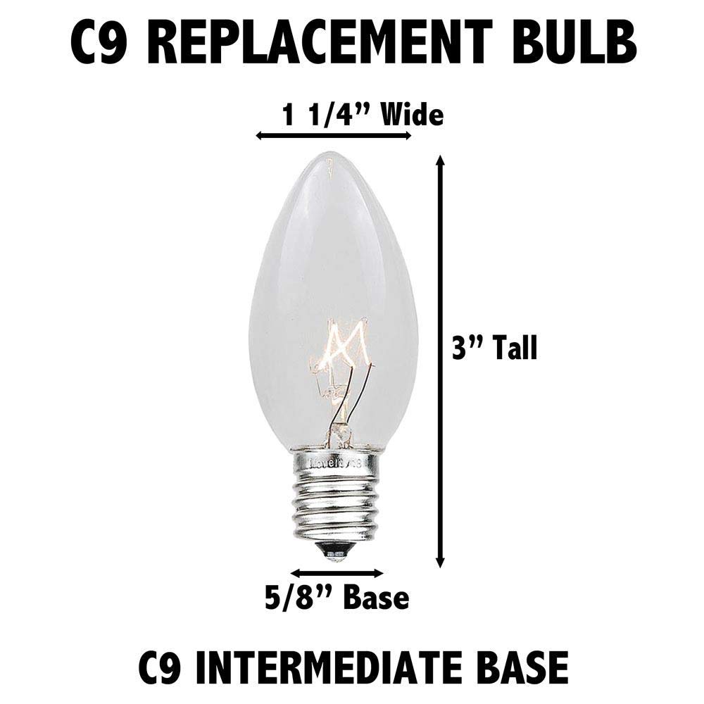 100 Foot C9 White Ceramic Christmas String Lights - Outdoor Holiday Lights with Opaque Bulbs & Brown Wire - Perfect for Roofline, Trees, and Patio Decorations