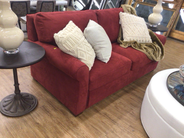 Premium American Leather Red Suede Queen Sleeper Sofa Bed - Convertible Couch for Living Room, Guest Room & Small Spaces