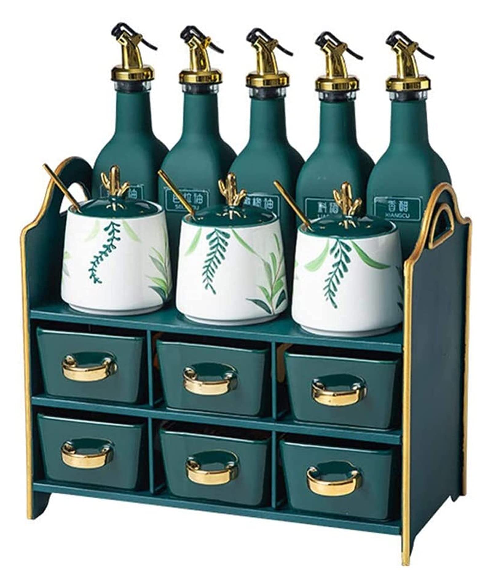 Premium Glass Olive Oil Dispenser Bottle & Kitchen Knife Stand Set for Cooking