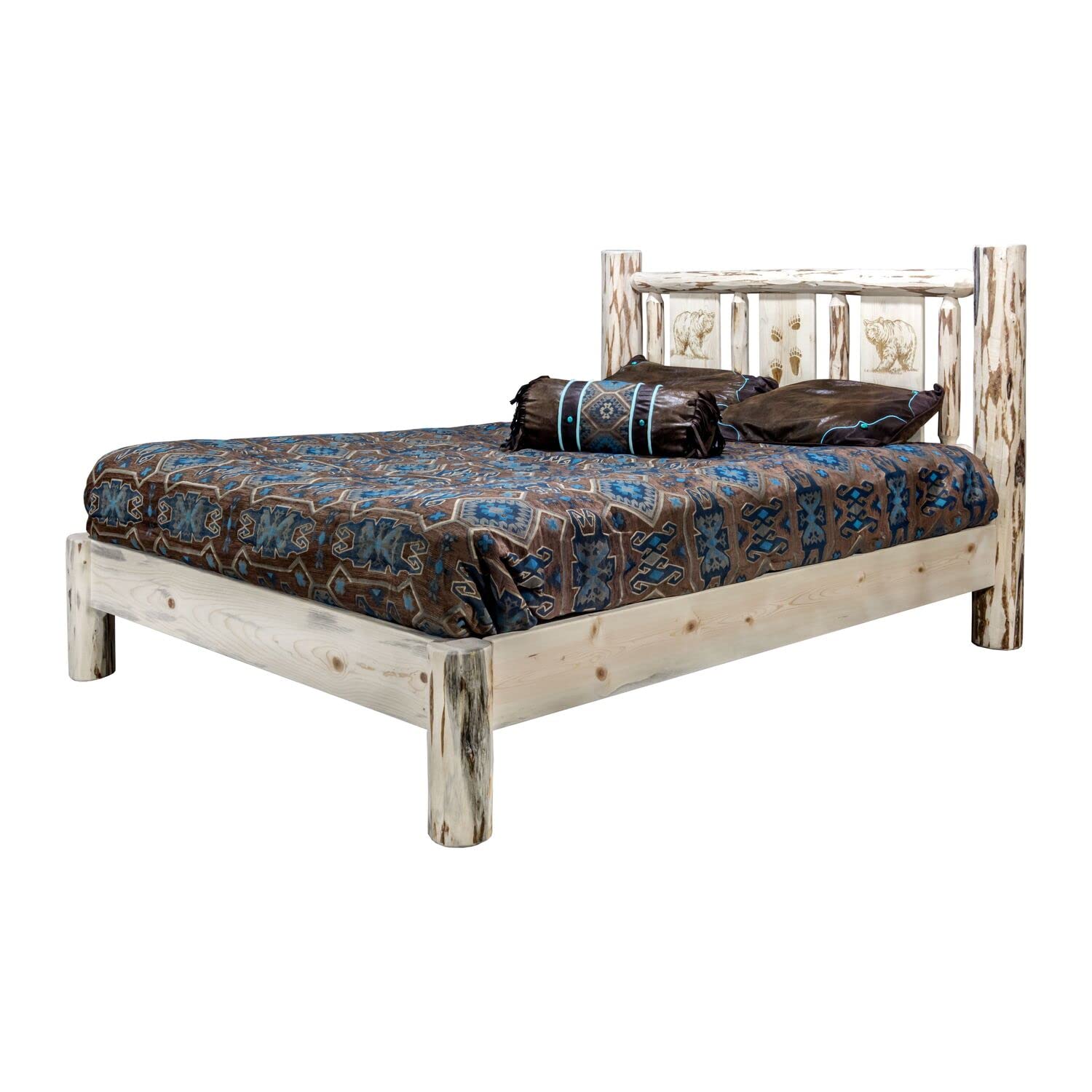 Montana Log Collection Solid Wood Queen Size Platform Bed Frame - Rustic Cabin Style Bedroom Furniture for Cozy Home Decor | Perfect for Log Cabins, Farmhouse & Lodge Themed Bedrooms