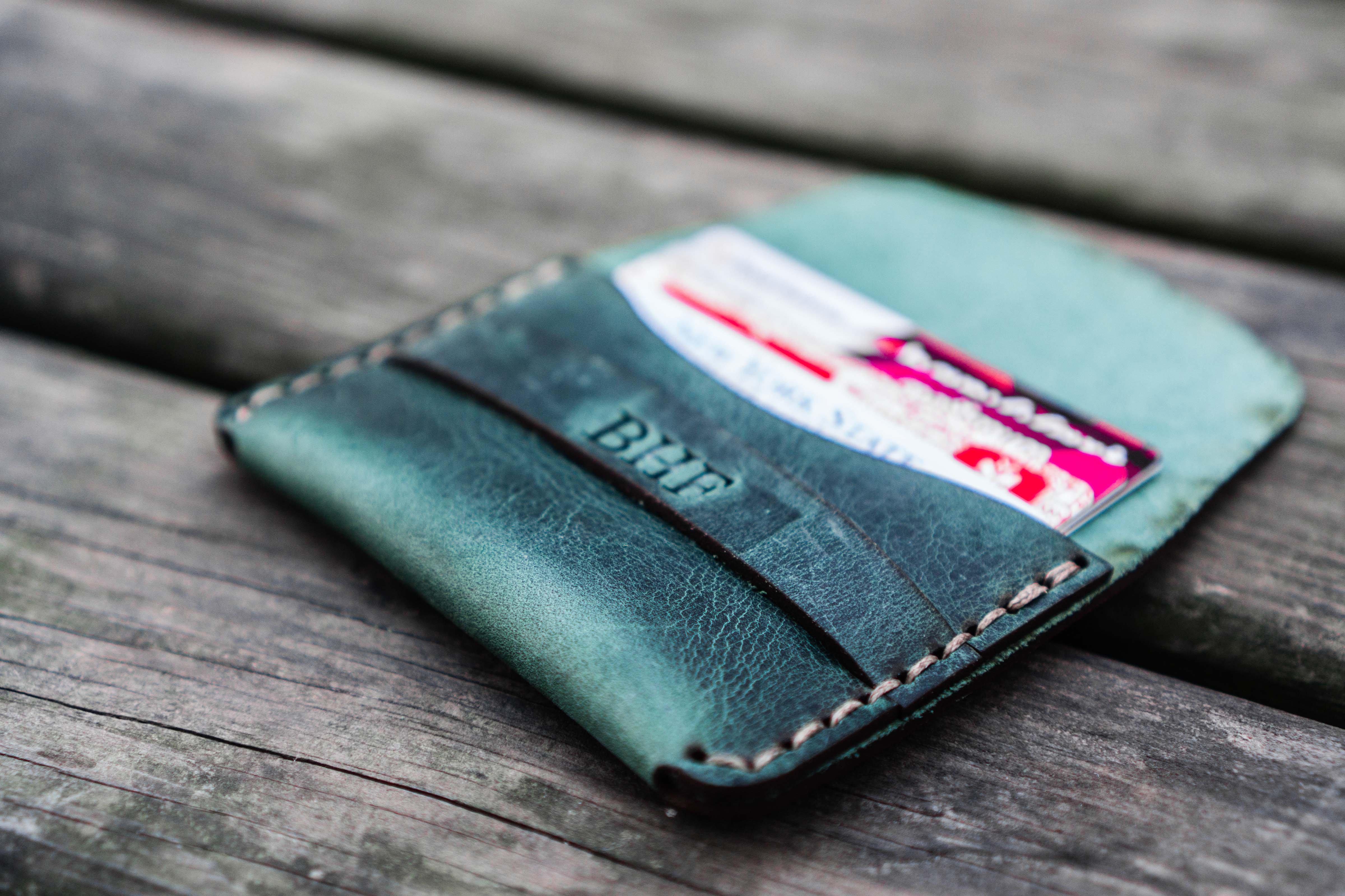 Personalized Handmade Leather Wallet - No.36 Basic Flap Design in Crazy Horse Forest Green | Perfect Gift for Men & Women | Everyday Carry & Travel Accessory
