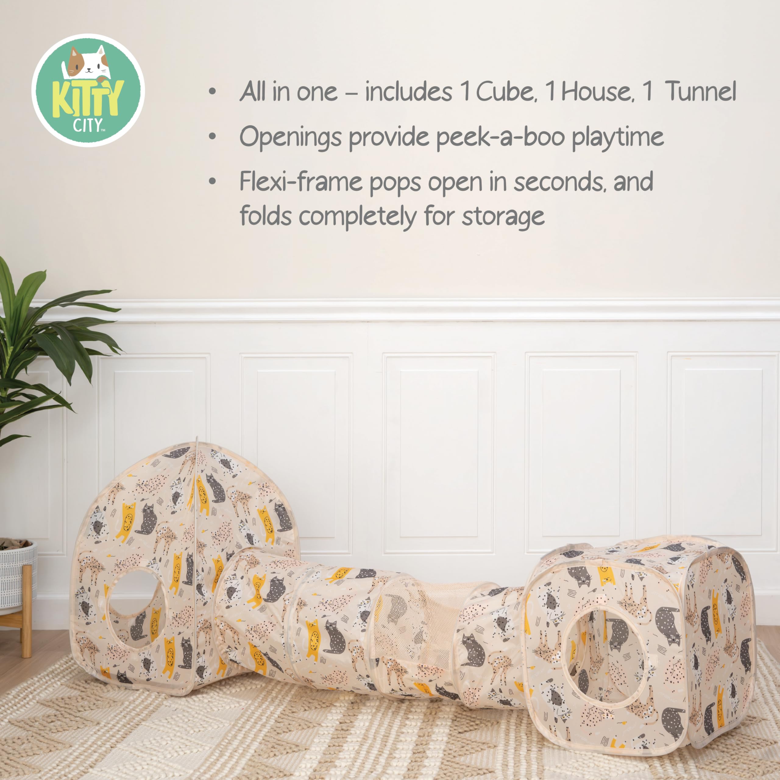 Kitty City Cat Print Play Furniture Set - Pink Play Combo for Cats | Indoor Pet Playhouse & Climbing Structure for Kittens