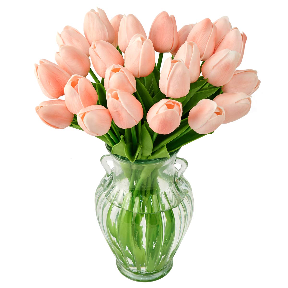 25pcs Real Touch Pink Artificial Tulips Flowers - PU Material Fake Tulips Bouquet for Wedding, Home, Office, Cemetery Decor - Perfect for Centerpieces, Table Arrangements & Memorial Displays