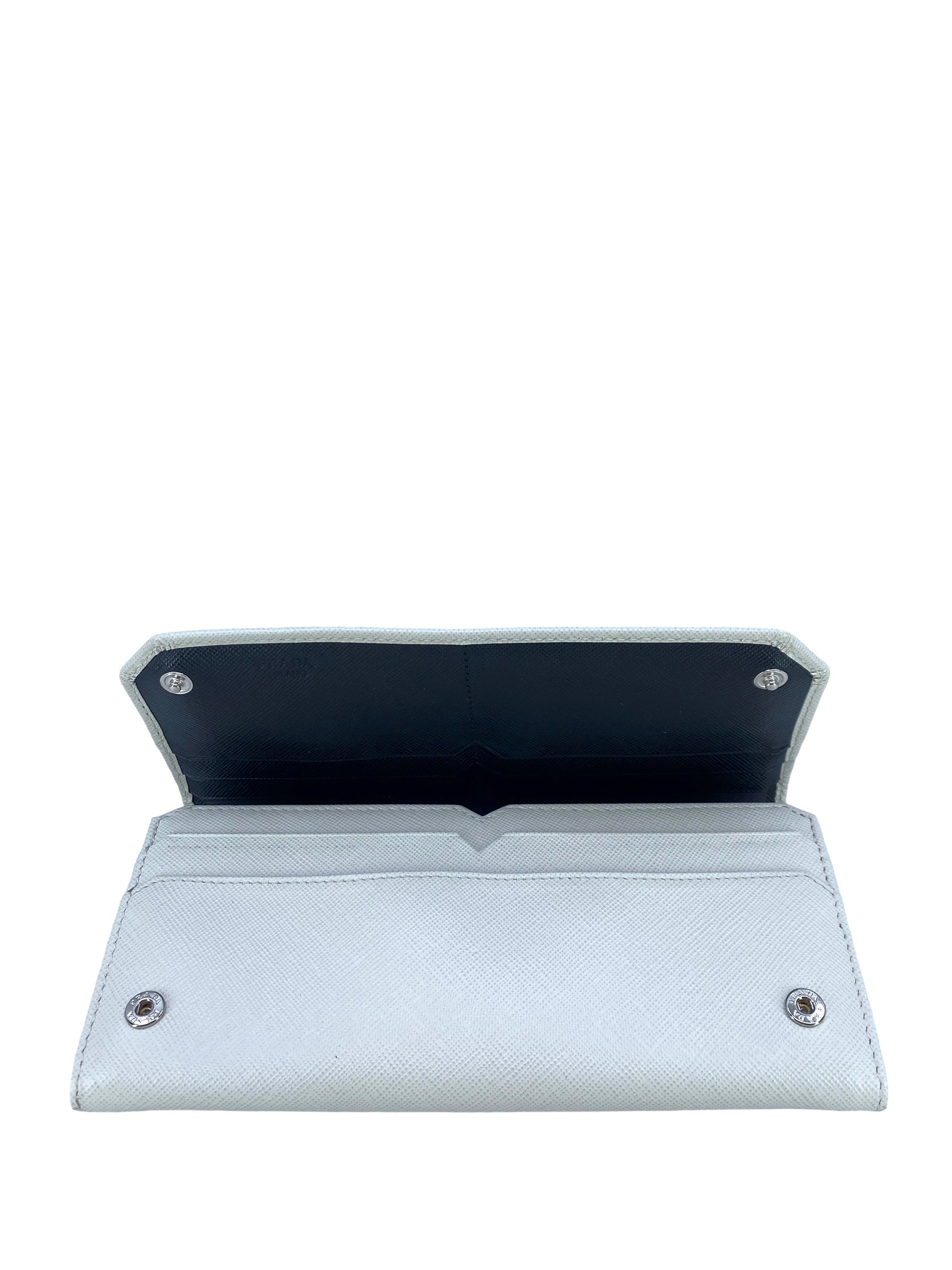 Prada Saffiano Leather Flap Wallet for Women - Luxury White Leather Wallet with Credit Card Slots & Zip Pocket - Perfect for Everyday Use & Gift Giving