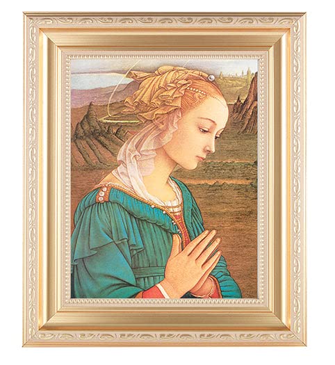 Lippi: Madonna Picture Framed Wall Art - Large Satin Gold Fluted Frame with Distressed Finish & Detailed Scrollwork - Perfect for Living Room, Bedroom, or Office Decor