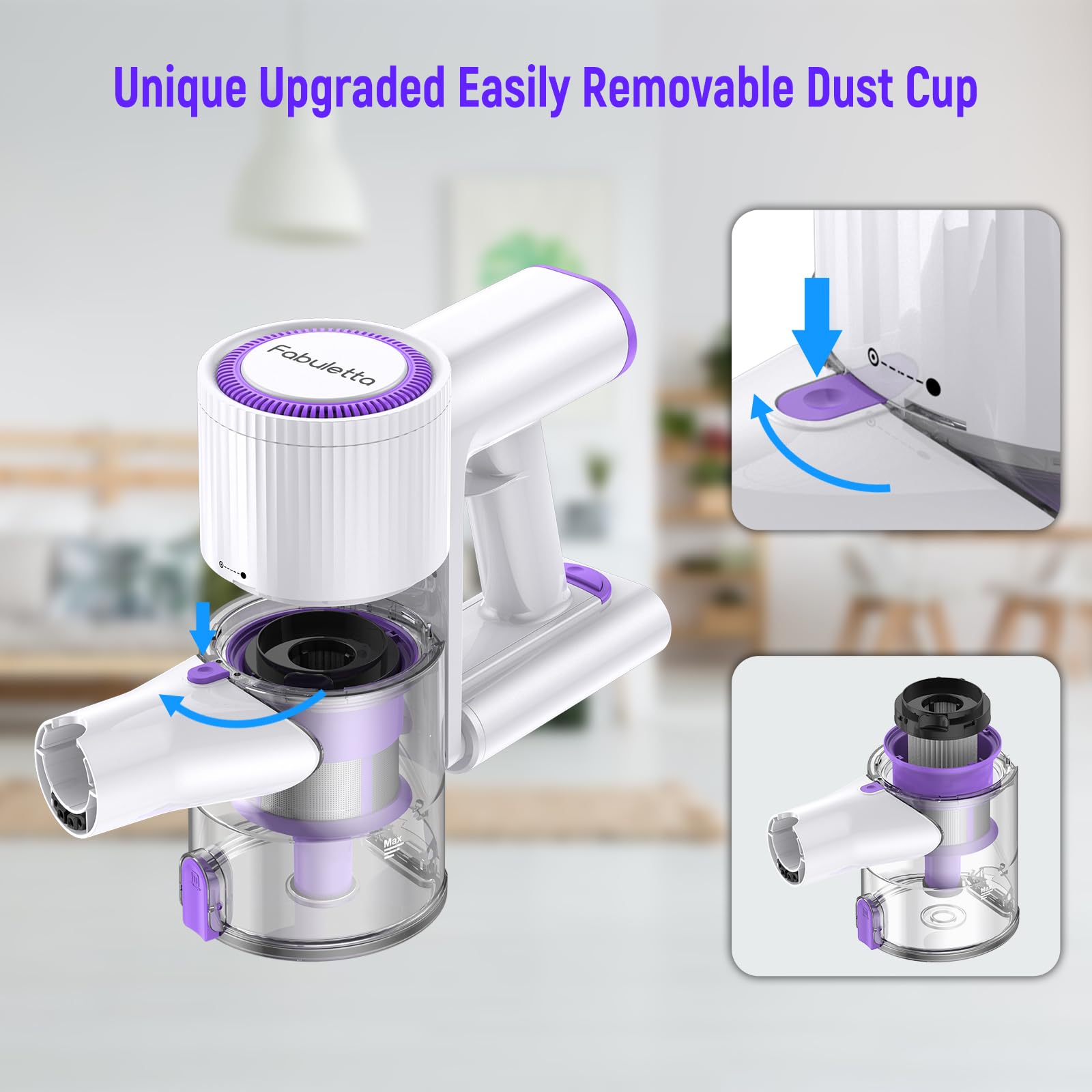 FABULETTA Cordless Vacuum Cleaner - 30Kpa Powerful Suction, 45Min Detachable Battery, 400W Brushless Motor, 6-in-1 Lightweight Stick Vacuum for Hardwood Floors, Carpets & Pet Hair - Perfect for Home Cleaning (Purple) | Ideal for Quick Cleanups, Pet Owners & Allergy Sufferers