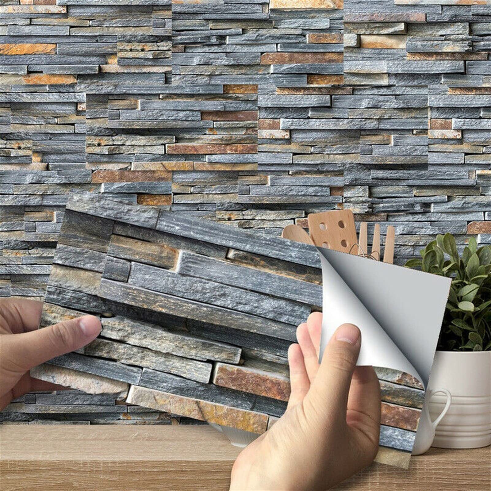 27-Piece Dark Gray Mosaic Brick Wall Stickers - 20x10cm Self-Adhesive PVC Tile Decals for Bathroom & Kitchen Decor | Peel-and-Stick Wall Stitching Shapes for Home Renovation & DIY Interior Design