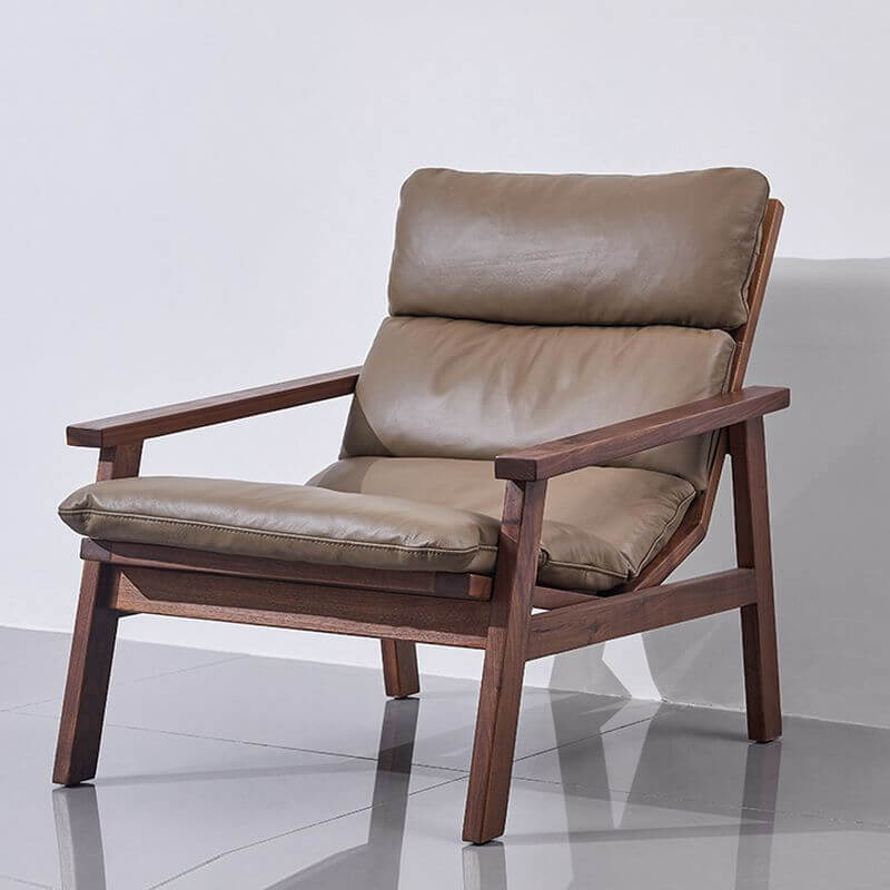 Premium Walnut Leather Recliner Armchair with Auburn Wooden Legs - Modern Living Room Furniture for Relaxing & Lounging