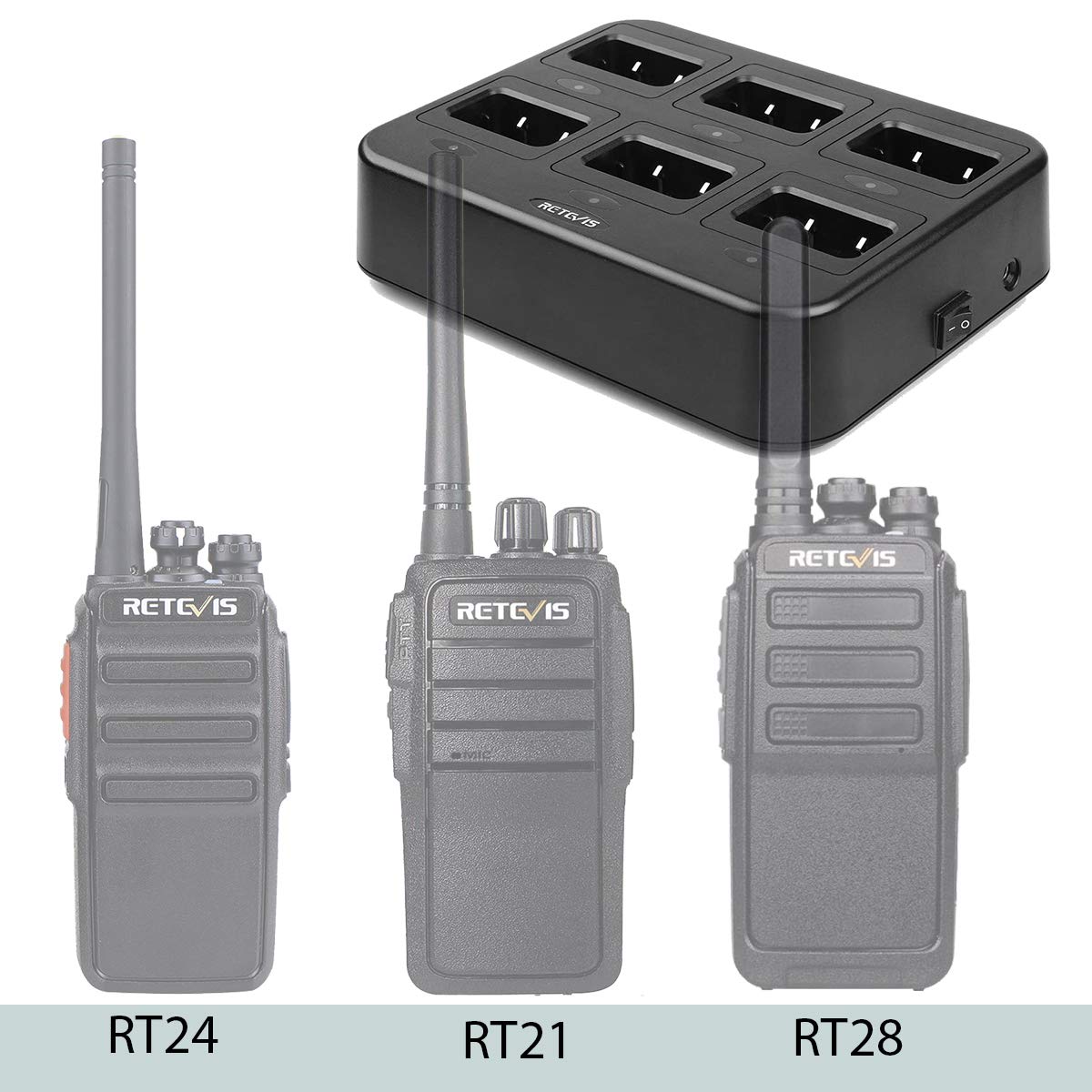 Retevis RT24 RT28 RT21 Walkie Talkie 6-Slot Charger - Fast & Efficient Charging for 6 Radios or Batteries - Ideal for Outdoor Adventures, Construction Sites, and Emergency Communication