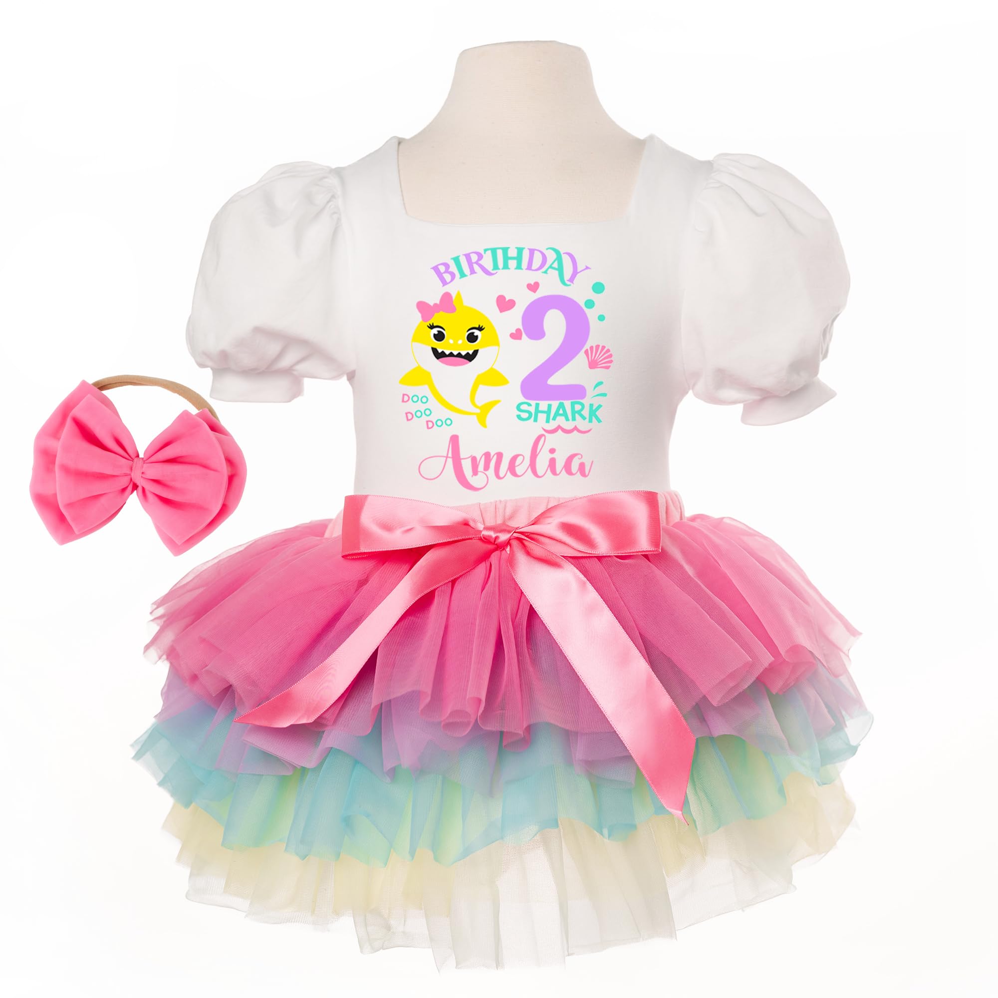 Shark Birthday Outfit for Girls - Colorful 1st & 2nd Birthday Tutu Dress with Onesie | Toddler Baby Birthday Party Dress | Perfect for First Birthday Photos, Shark-Themed Parties & Special Occasions